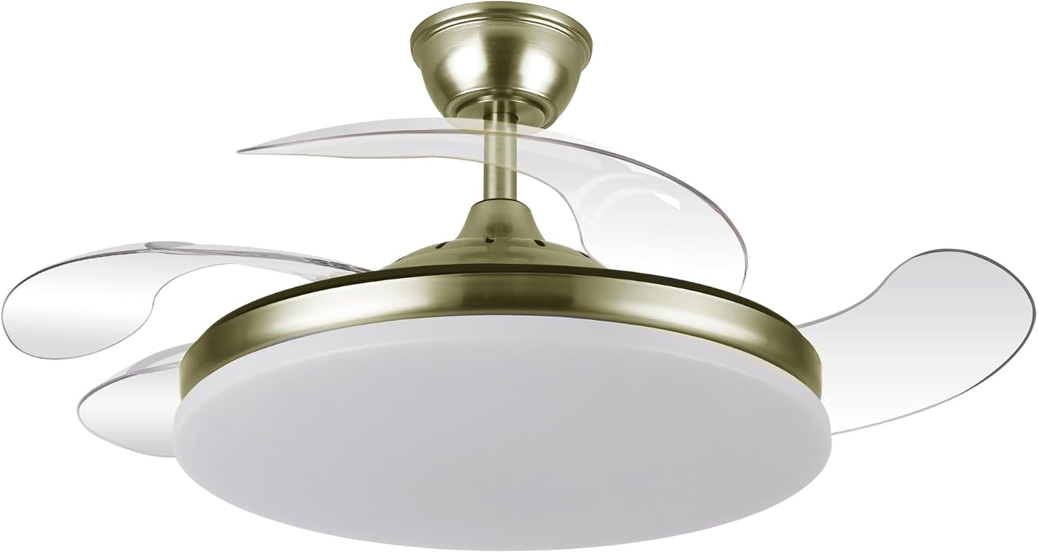 Kala Gold Led-deckenventilator, Einziehbare Transparente Flügel, Leiser Gleichstrommotor, Fernbedienung, Dimmbares 59-w-licht, 6980 Lm, 6 Geschwindigkeitsstufen, Sommer-/wintermodus, Ø 107 Cm
