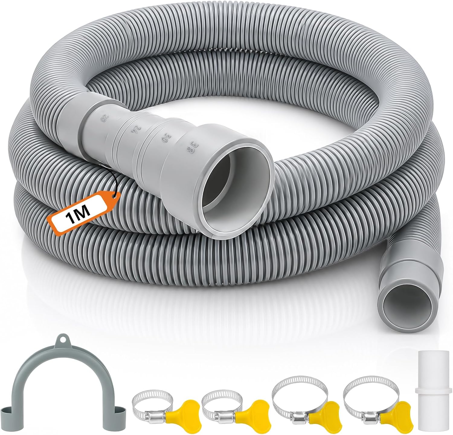 Ablaufschlauch Für Waschmaschinen, 1/1,5/2/3 M Universal-ablaufverlängerung Für Waschmaschinen, Set Mit U-halterung Und Schlauchschellen, Für Waschmaschinen Und Geschirrspüler (1 M / 6 Zubehörteile)