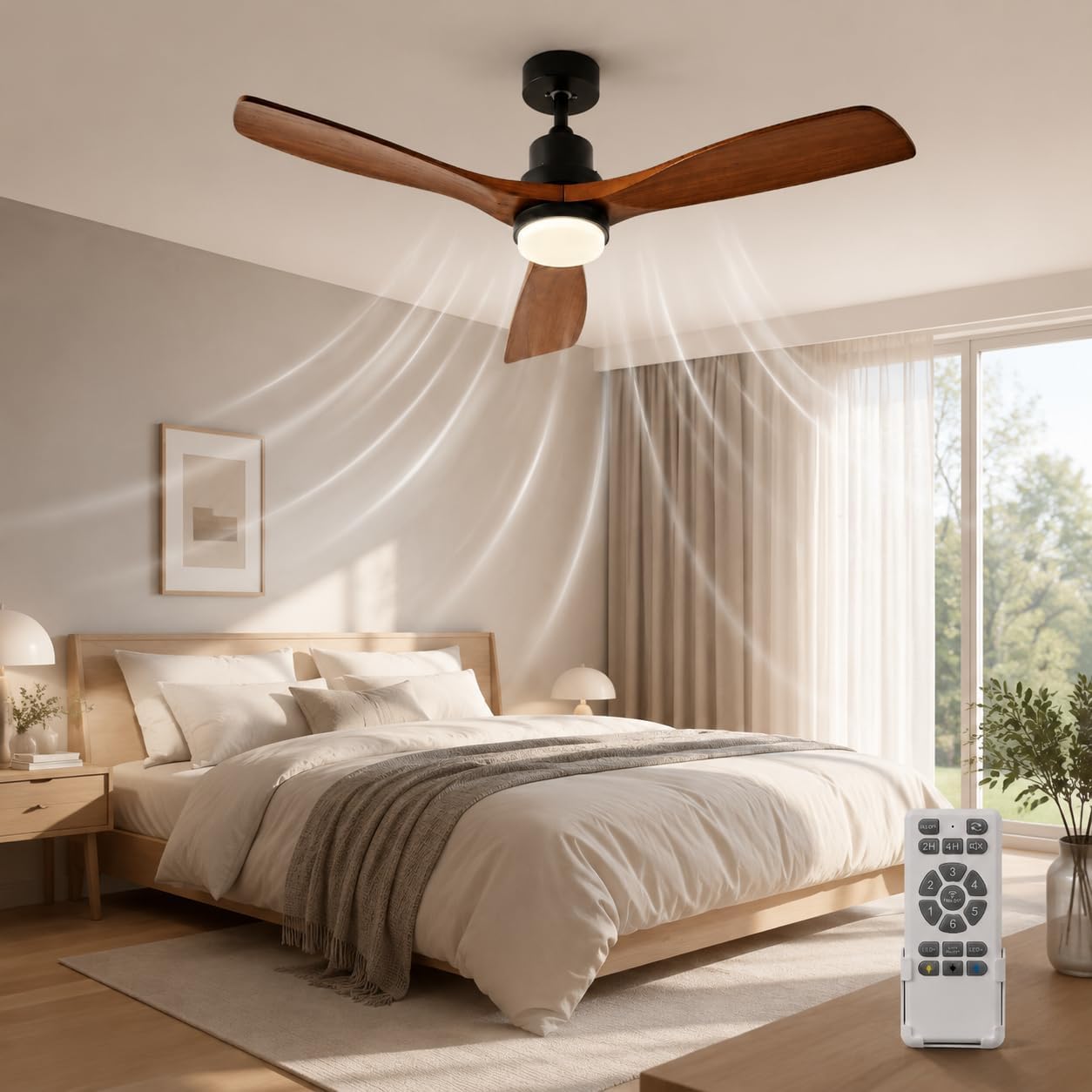 132 Cm Deckenventilator Mit Licht Und Fernbedienung, Leiser Gleichstrommotor, 3 Flügel, 6 Geschwindigkeitsstufen, Timer, Sommer-/wintermodus Für Schlafzimmer (schwarz)