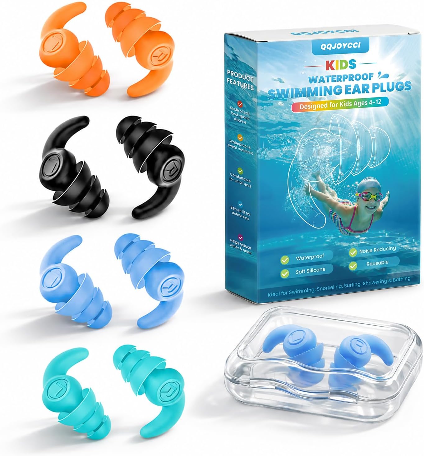 Ohrstöpsel Für Kinder Zum Schwimmen, 4 Paar Wasserdichte, Wiederverwendbare Silikon-ohrstöpsel, Bequem Und Einfach Zu Tragen, Gehörschutz Für Schwimmbad, Dusche Und Wassersport