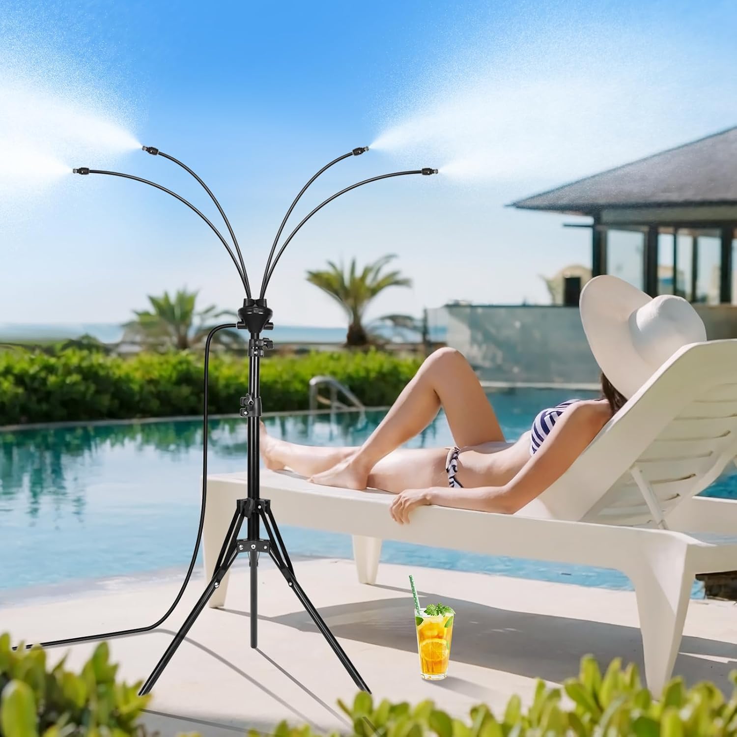 Nebelsystem Für Den Außenbereich, Stabiles Stativ, Höhenverstellbar 103–160 Cm, 8 M Schlauch, Kühlsystem Für Terrasse, Garten, Pool, Grillplatz, Haustiere