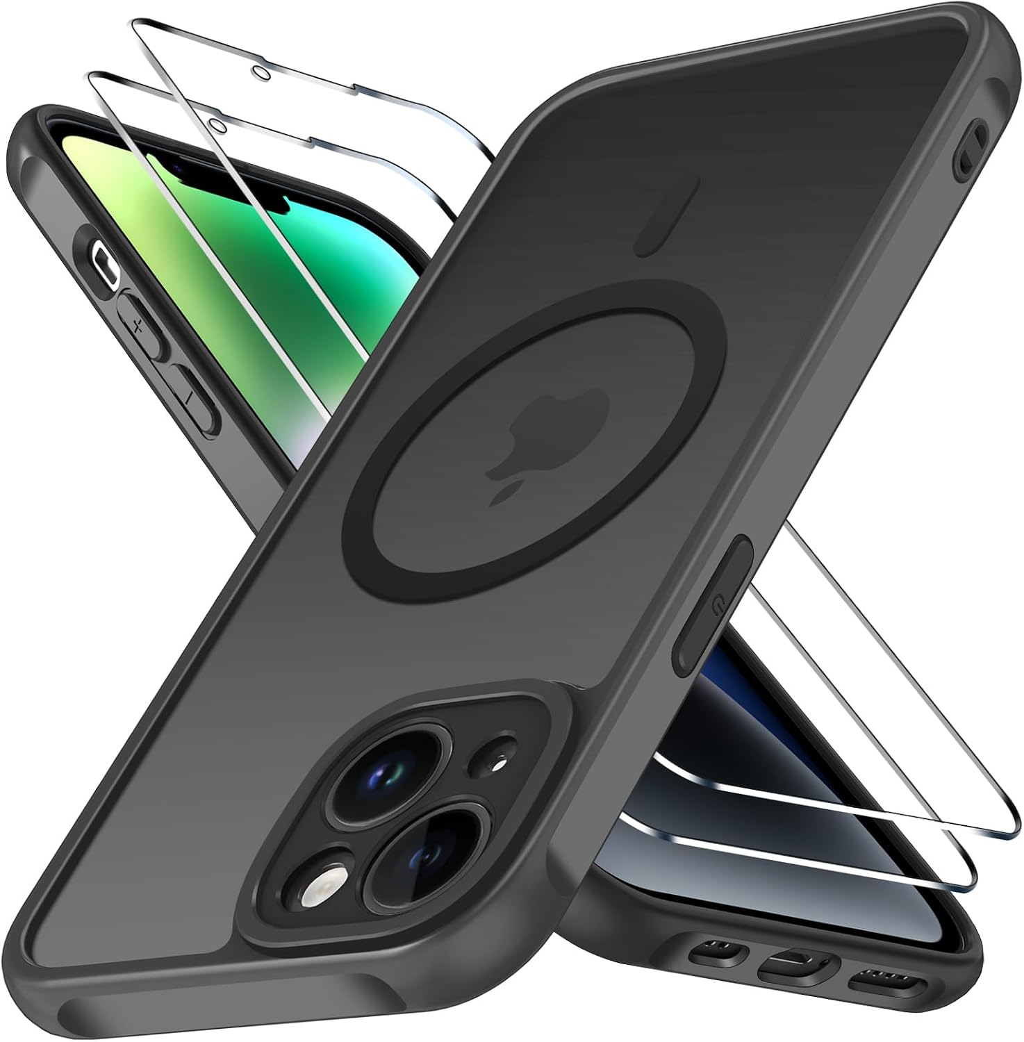 Magnetische Hülle Für Iphone 14, Kompatibel Mit Magsafe, 2 Displayschutzfolien Aus Gehärtetem Glas – Stoßfeste Hülle Mit Schutz Nach Militärstandard, Kratzfeste Abdeckung – Schwarz