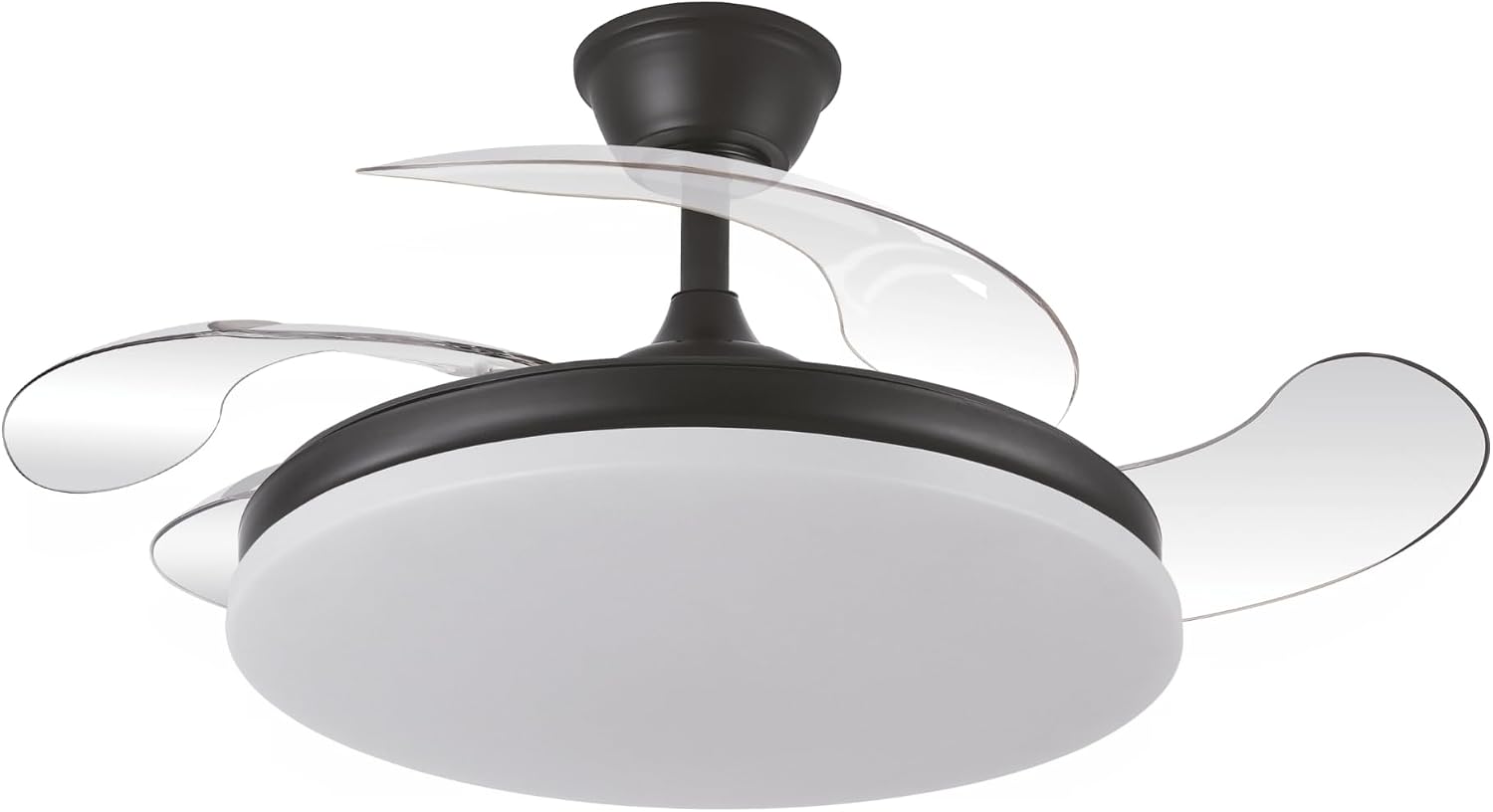 Kala Led-deckenventilator, Schwarz, Mit Einziehbaren, Transparenten Flügeln, Leisem Gleichstrommotor, Fernbedienung, Dimmbarem 59-w-licht (6980 Lm), 6 Geschwindigkeitsstufen, Sommer-/wintermodus, Ø 10