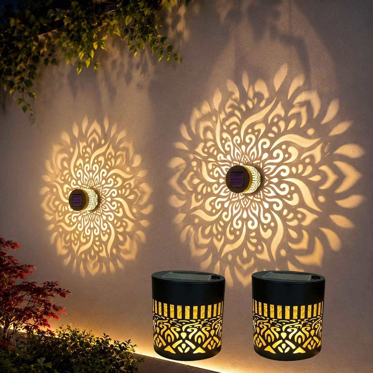 Solar-wandleuchte Blume, Solar-wandlampe Für Den Außenbereich, Solar-blumenleuchten, Solar-gartenlaterne In 7 Farben, Ip65, Für Garten, Terrasse, Zaun, Außenbereich (2 Stück-a)