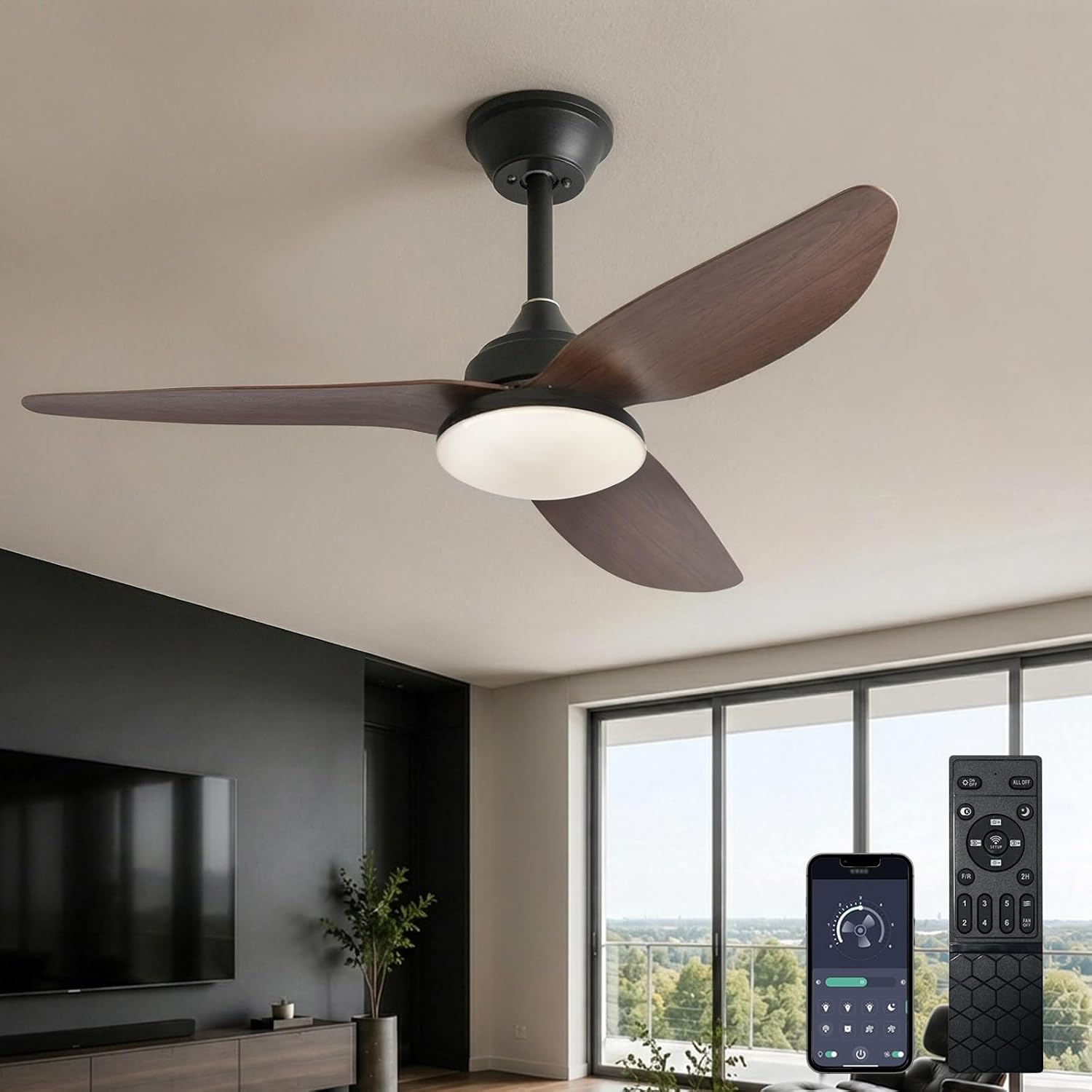 Leiser Deckenventilator Mit Licht, 100 Cm, Integrierte Lampe, Reversibler Gleichstrommotor, 6 Geschwindigkeitsstufen, Dimmbar Mit Memory-funktion, Deckenventilator-kronleuchter Für Schlaf-/wohnzimmer