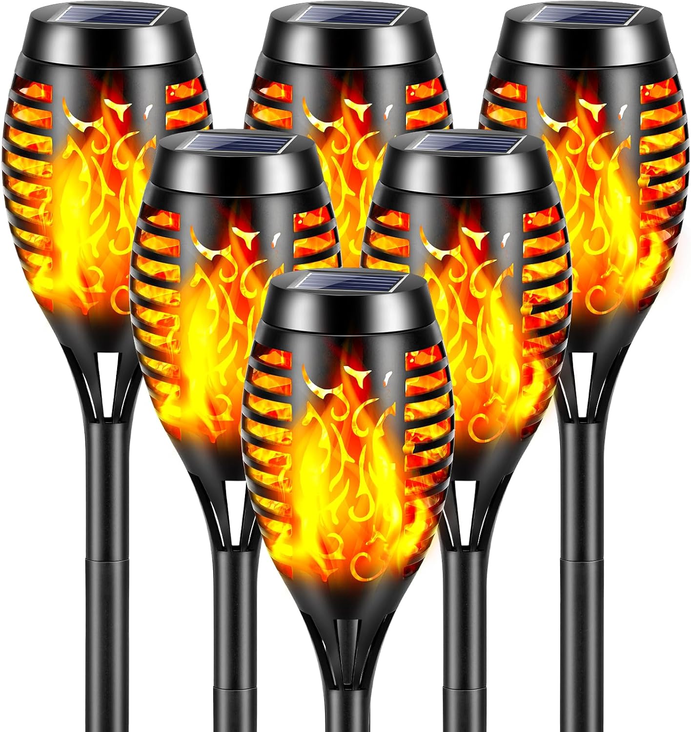 Solar-flammenleuchten Für Den Außenbereich, 6 Stück Mit Je 12 Leds, Wasserdicht (ip65), Mit Realistischem Flammenbild Für Garten, Terrasse, Wege Und Hof.