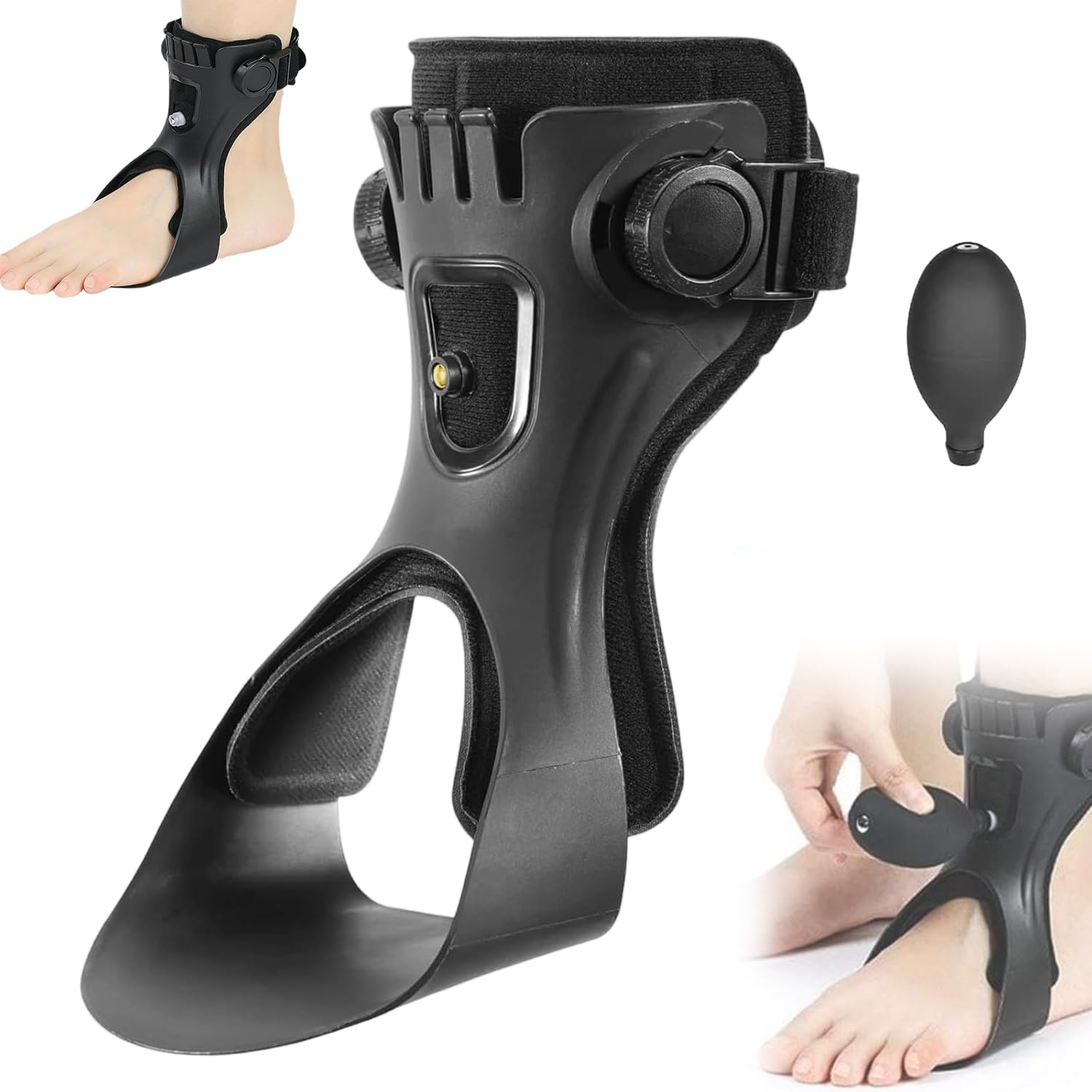 Fußheberorthese, Knöchelorthese, Nachtschiene Mit Aufblasbarem Airbag, Schwarz, Unisex-fußstützorthese, Fußheberschiene Für Männer Und Frauen