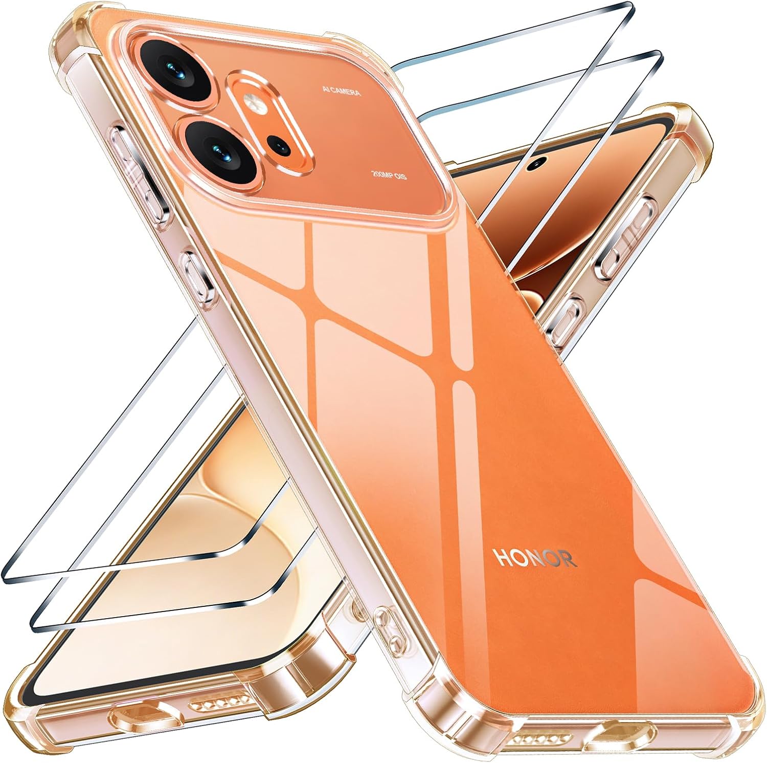 Schutzhülle Für Honor 600 5g Mit 2 Displayschutzfolien Aus Gehärtetem Glas, 【kameraschutz】 Ultradünne, Stoßfeste Und Kratzfeste Schutzhülle In Militärqualität Für Honor 600 – Transparent