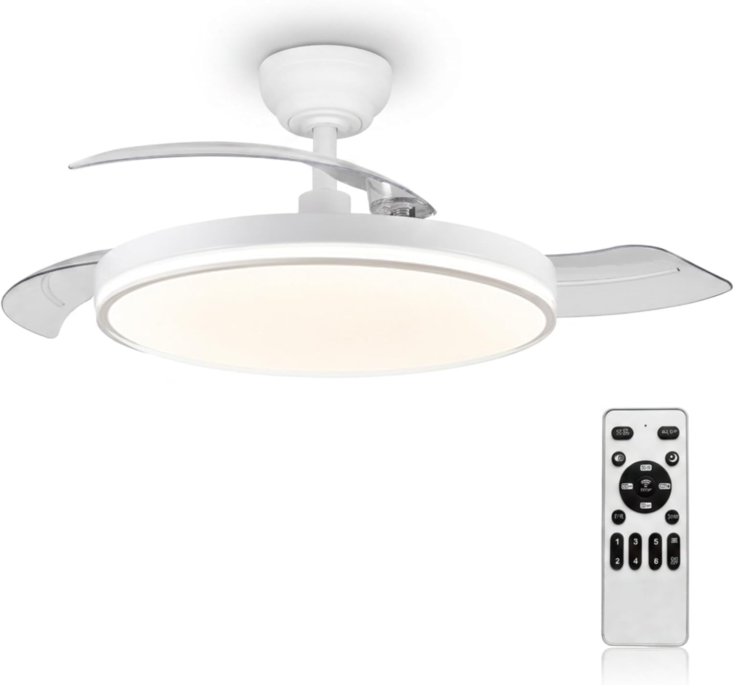 106 Cm Deckenventilator Mit Led-beleuchtung, Unsichtbar Einziehbaren Flügeln, Leisem Betrieb Mit Funkfernbedienung, Reversiblem Gleichstrommotor, 6 Geschwindigkeitsstufen, Dimmbarer Led, Für Schlaf- U