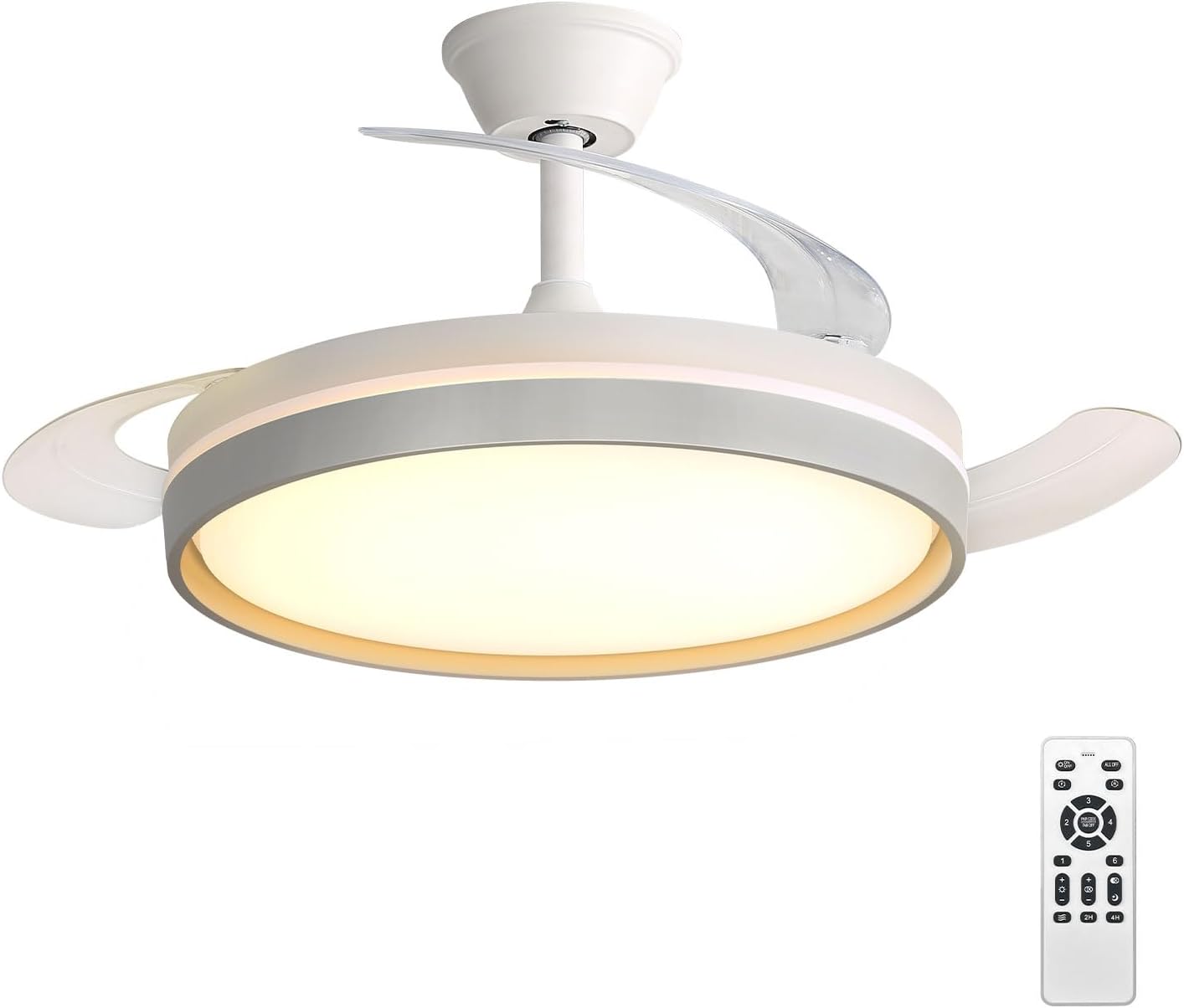 Deckenventilator Mit Licht Und Fernbedienung 30-w-gleichstrommotor, Leise, 6 Geschwindigkeitsstufen, 60-w-led, 3-farbig Dimmbar, Für Schlaf-/wohnzimmer, Weiß