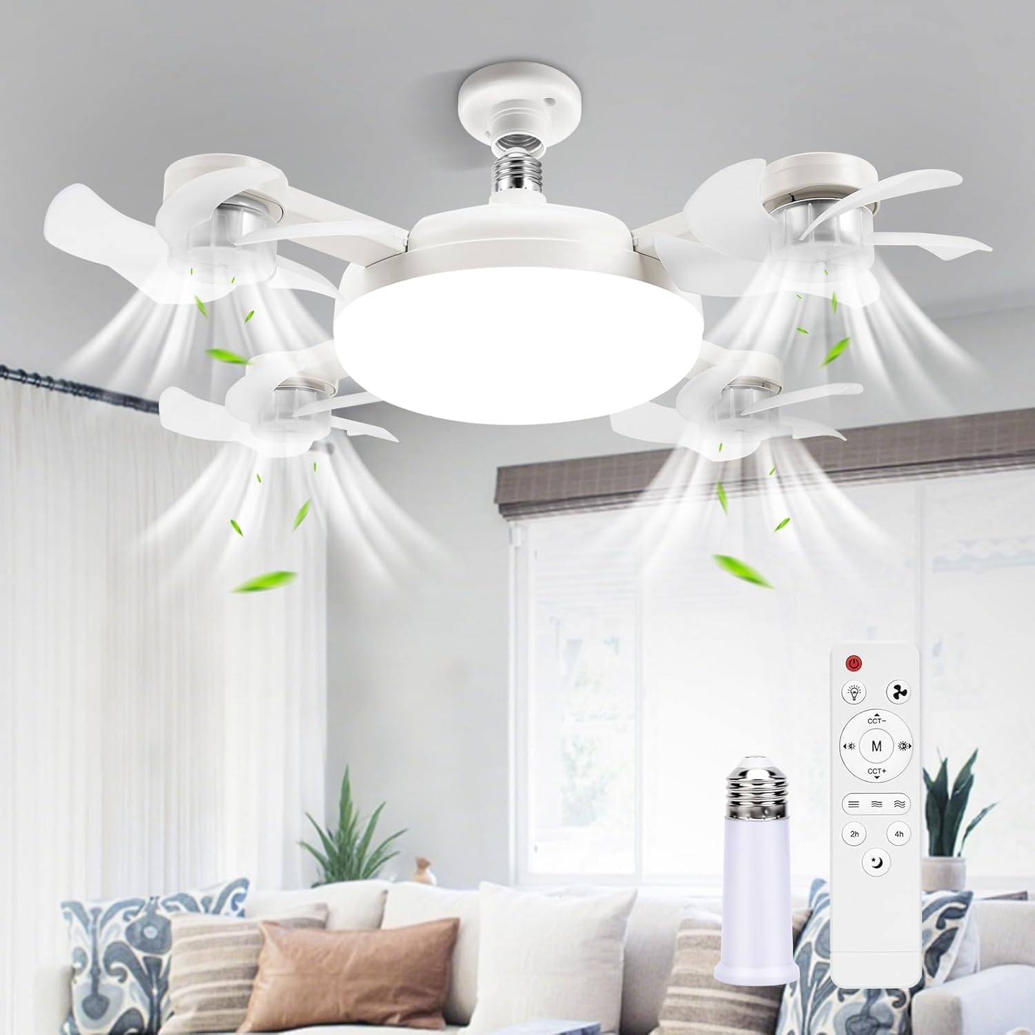 Deckenventilator-leuchtmittel E27/b22 Deckenventilator-leuchte Deckenventilator-leuchte Mit Schraubfassung Und Integrierter Leuchte Leiser Led-ventilator Mit 3/4/5 Köpfen Und Fernbedienung