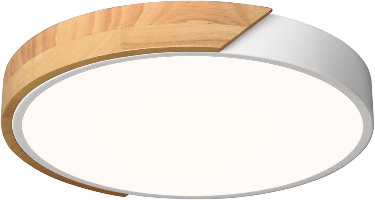 Led-deckenleuchte, Weiße Holz-deckenleuchte, 30 Cm Runde Deckenleuchte Für Flur, Schlafzimmer, Wohnzimmer, Küche, Esszimmer, 24 W, 4000 K Runde Deckenleuchte, Deckenlampe Für Wohnzimmer, Schlafzimmer