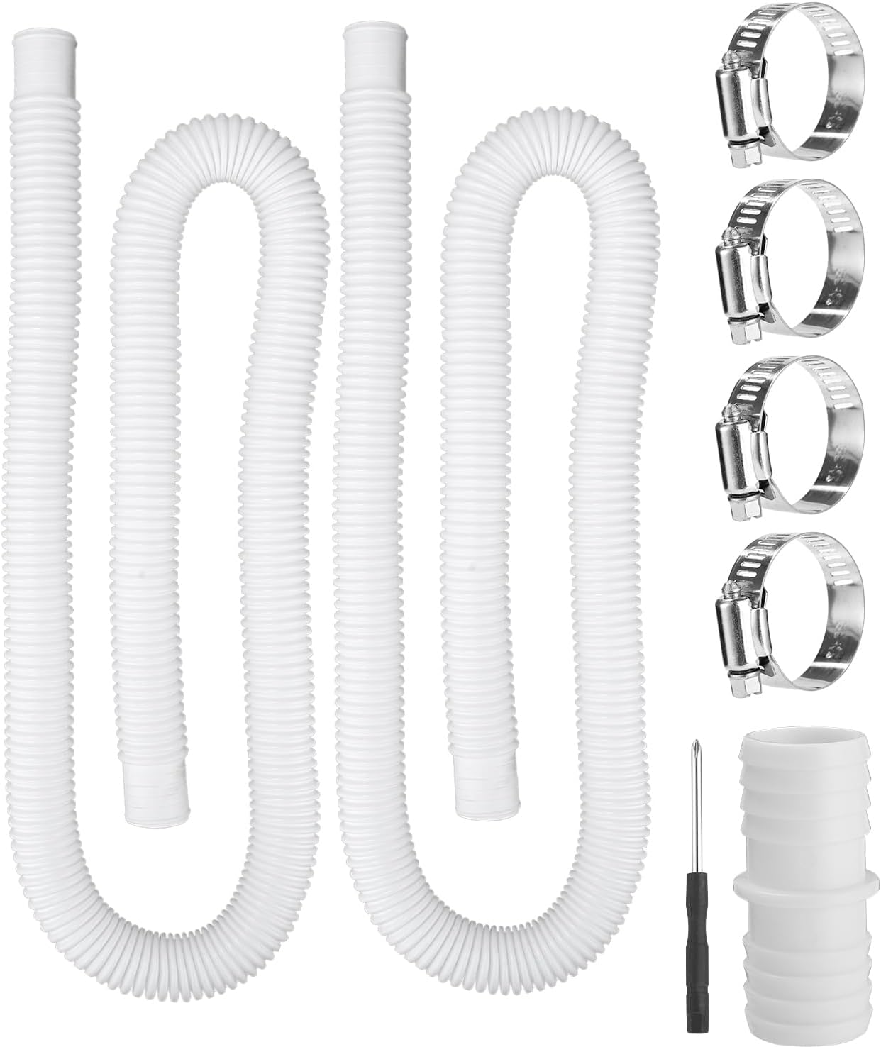 2-teiliger 32-mm-poolschlauch, 150 Cm Ersatzschlauch Poolpumpenschlauch Mit 4 Befestigungsclips Und 1 Anschlussstück, Für Schwimmbecken Und Filterpumpen