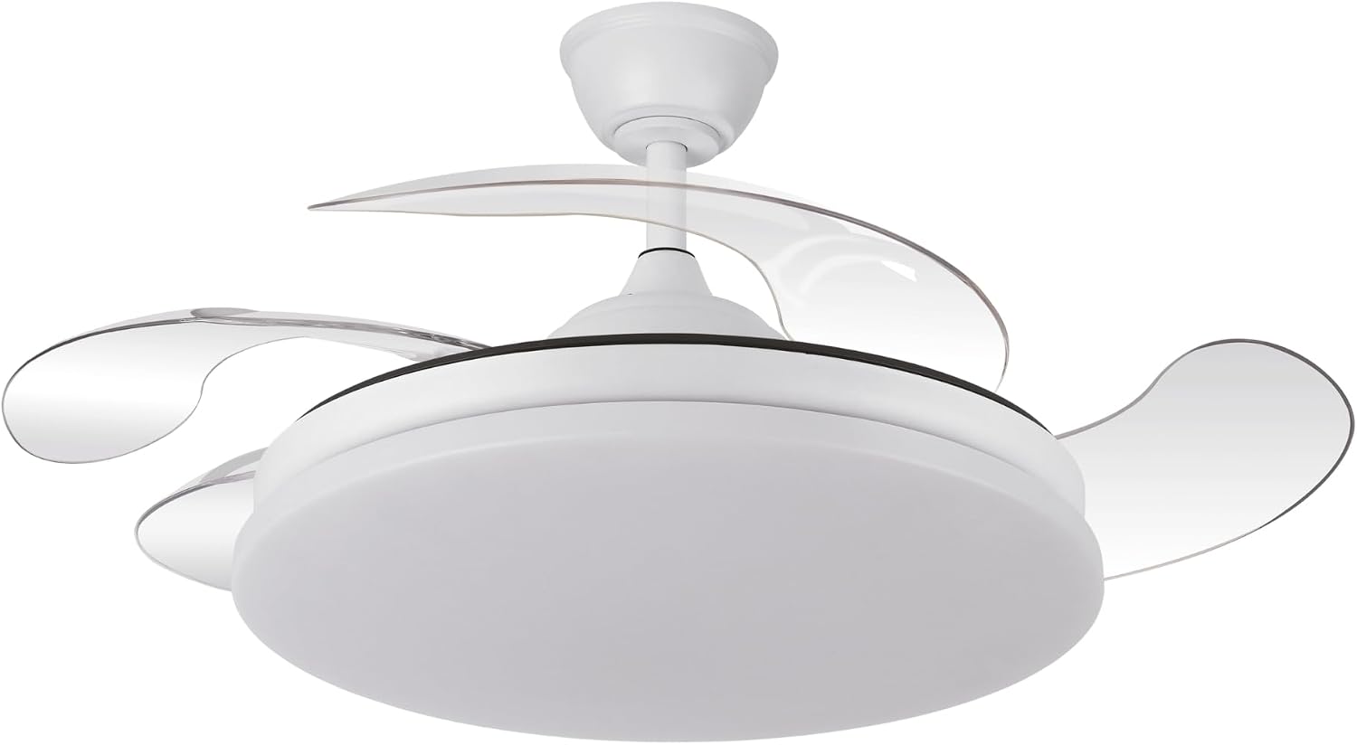 Kala Led-deckenventilator, Weiß, Mit Einziehbaren, Transparenten Flügeln, Leisem Gleichstrommotor, Fernbedienung, Dimmbarem 59-w-licht (6980 Lm), 6 Geschwindigkeitsstufen, Sommer-/wintermodus, Ø 107 C