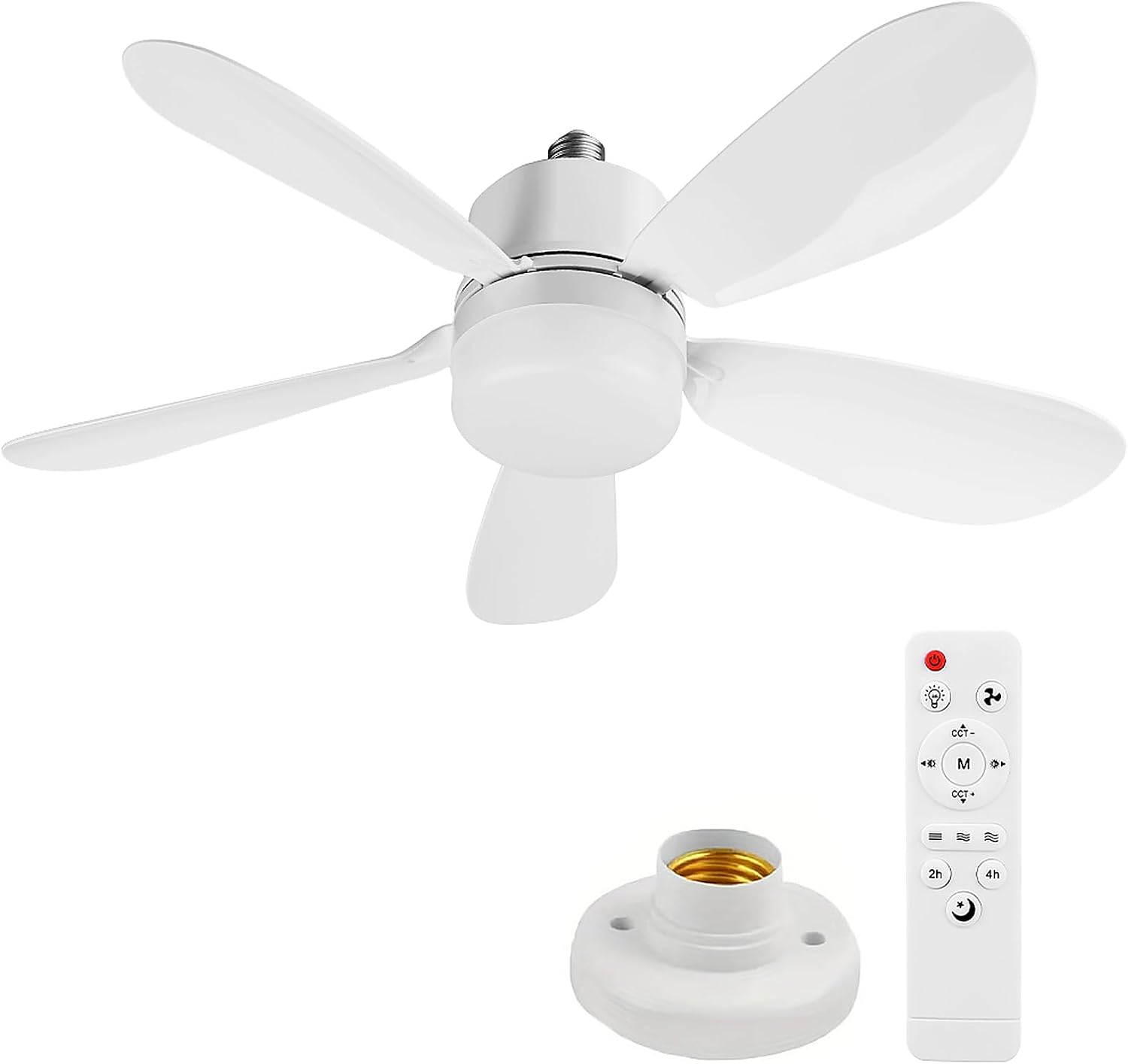 Deckenventilator Mit Licht Und Fernbedienung, E27/e26-leuchtmittel, 52 Cm, Dimmbare Led (3000–6500 K), 5 Flügel, 3 Geschwindigkeitsstufen, 2/4-stunden-timer, Leiser Betrieb, Für Schlafzimmer, Wohnzimm