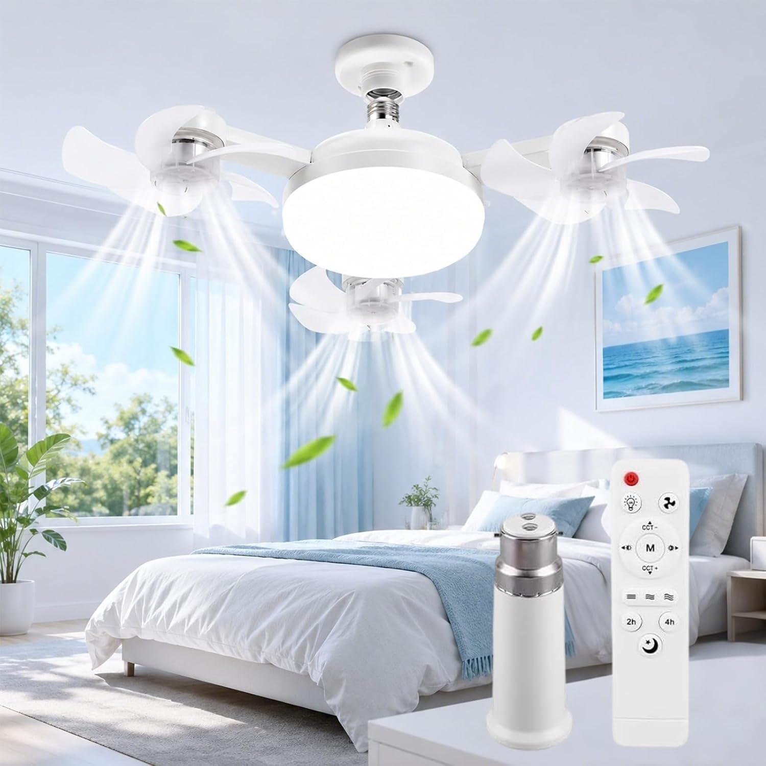 Deckenventilator Mit Licht, Drohnen-deckenventilator Mit 50-w-led-lampe, Geräuschloser Kronleuchter-ventilator Mit Lampe, E27-fassung, 3 Geschwindigkeitsstufen, 3 Farben, Dimmbar Für Schlafzimmer