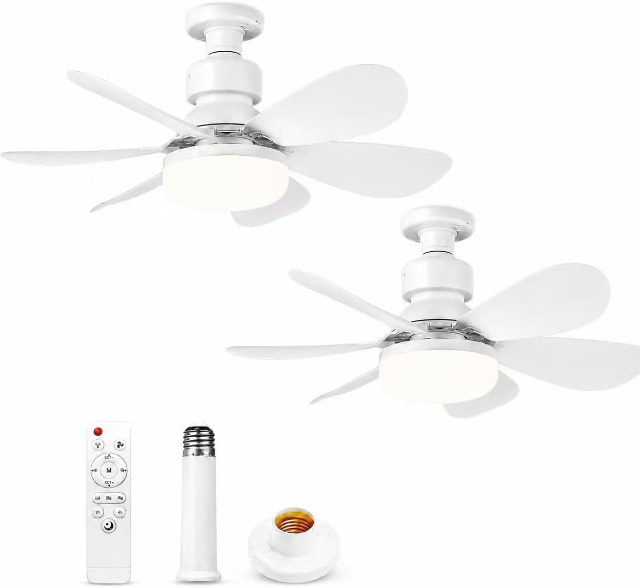 2er-set E27-deckenventilatoren Mit Dimmbarer Led-beleuchtung, 40 W, Fernbedienung, 3 Geschwindigkeitsstufen, 6 Flügel, Leiser Betrieb, Weiß, 52 Cm