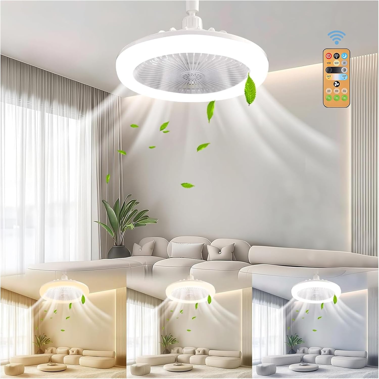 Deckenventilator Mit Licht, 3 Geschwindigkeitsstufen 3 Farbtemperaturen, Dimmbar, Leiser Betrieb, Für Schlafzimmer, Studentenwohnheim, Büro, Esszimmer