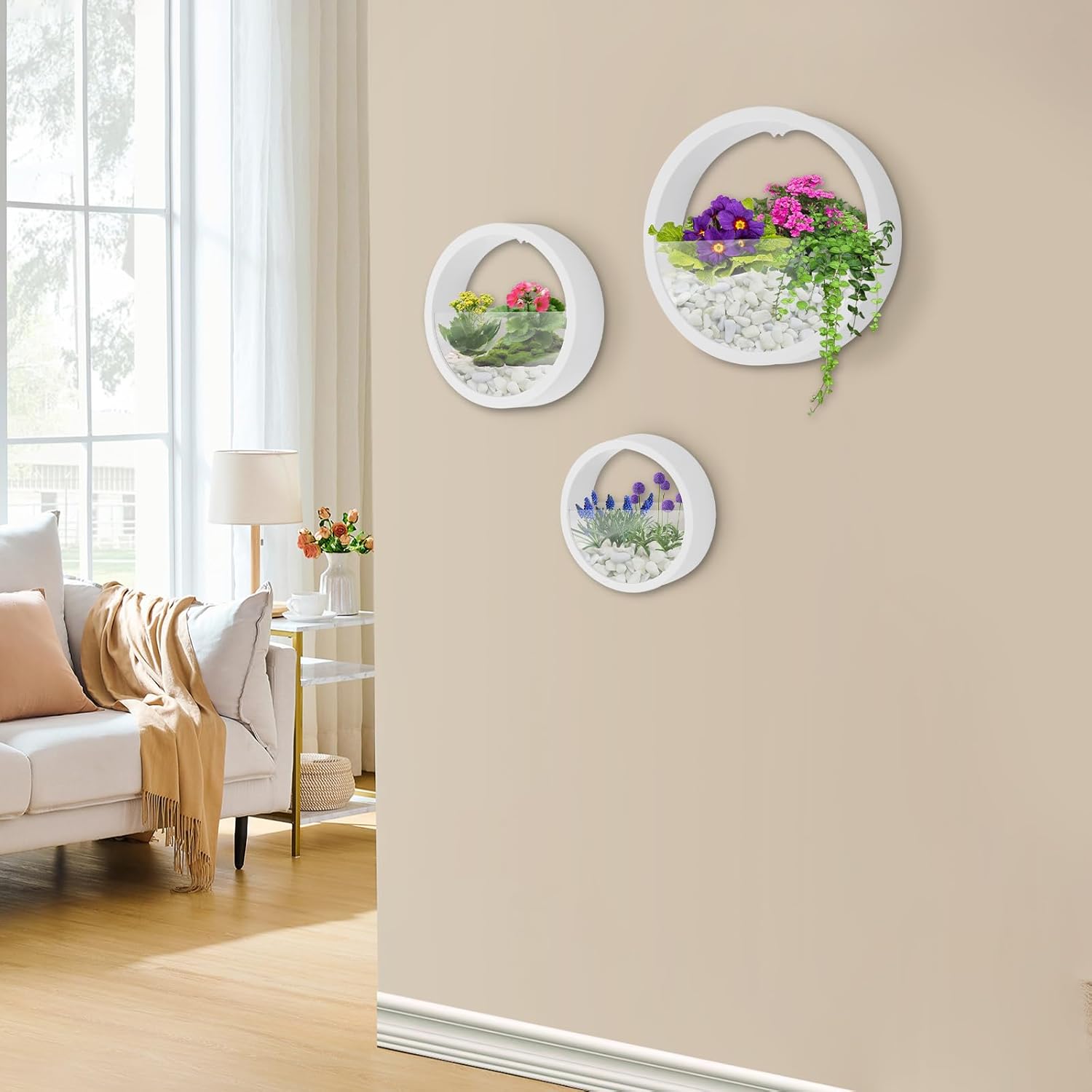 Blumentopf Hängend, Moderne Wandvasen, 3 Stück Hängende Blumentöpfe Für Wand, Rund Blumentopf Wandmontage Für Zimmerpflanzen, Kunstpflanzen, Blumen