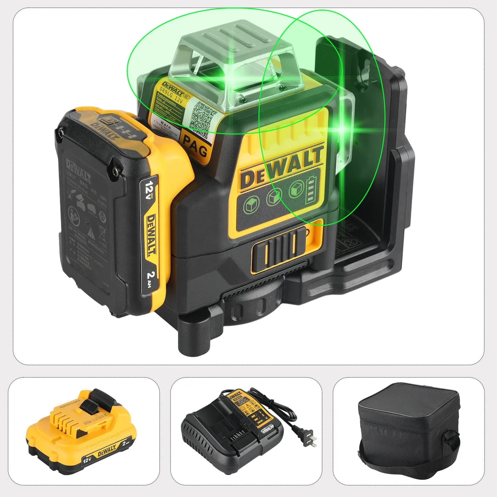 Dewalt Dw089lg Livella Laser 3d Verde 12v 3x360° Autolivellante - Kit Completo Con Batteria