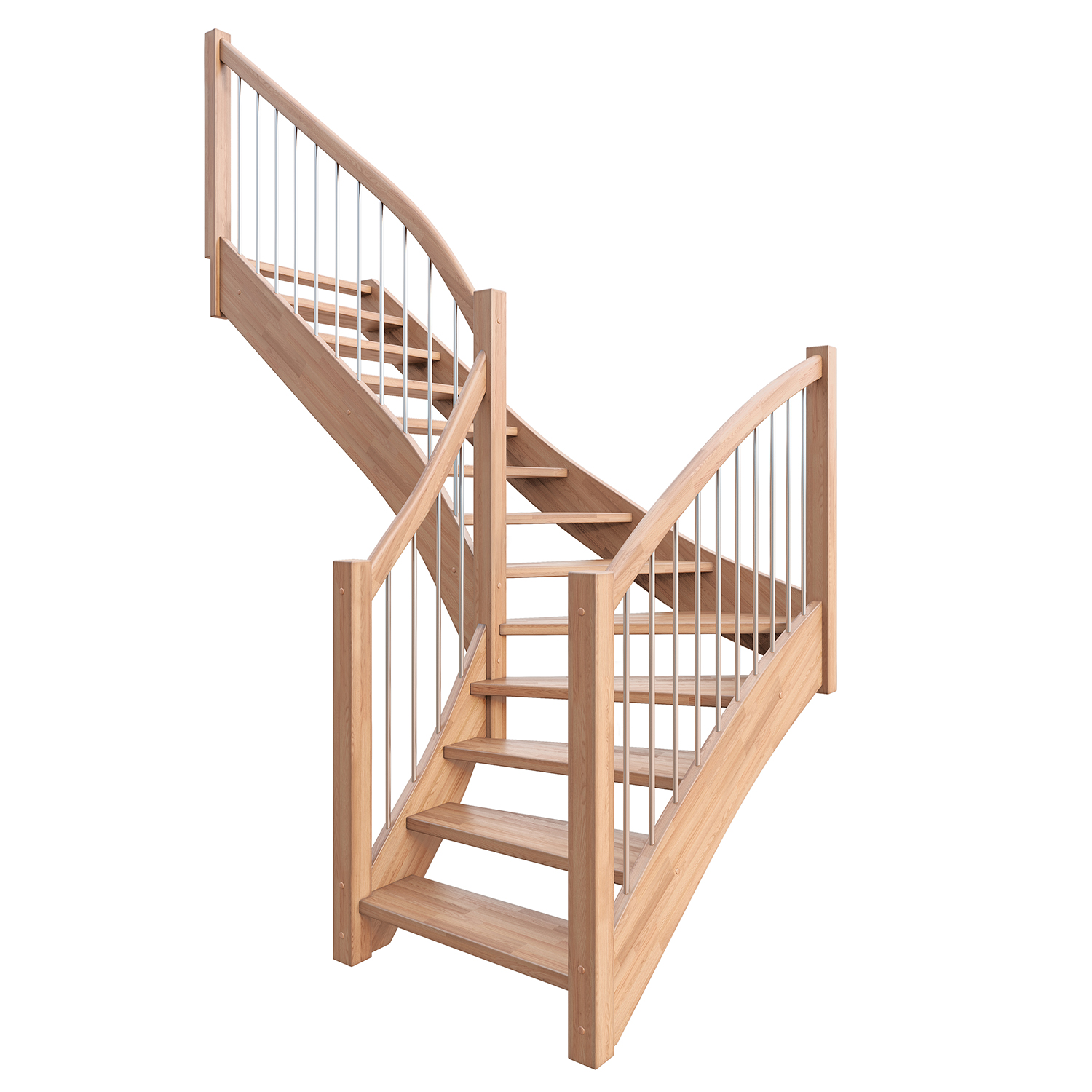 Dolle Geschosstreppe Orly 1/4-gewendelt 234-260cm Gh Mit Edelstahlgeländer Ahorn Versiegelt