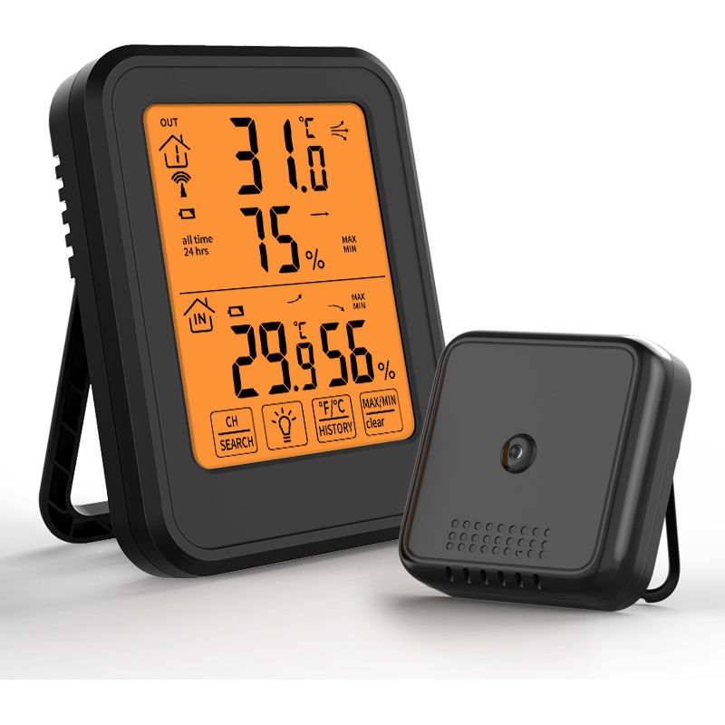 Schwarzes Digitales Thermometer-hygrometer, Innen- Und Außenthermometer-hygrometer Mit Drahtlosem Außensensor, Lcd-hintergrundbeleuchtung (℃/℉), Geeignet Für Büro, Zuhause Und Schlafzimmer