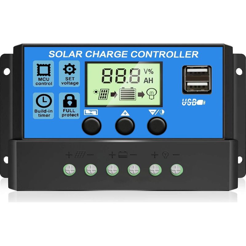 30a Pwm Solar-laderegler, 12v/24v Solarmodulregler Mit Einstellbarem Lcd-bildschirm, Zwei Usb-anschlüssen, Timer-einstellung, Automatischer Parametereinstellung (blau)