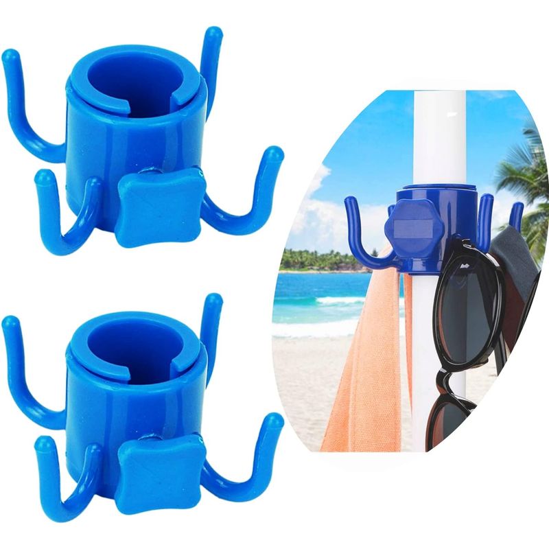 2-teiliges Set – Sonnenschirmhaken – Handtuchhalter – Kleiderbügel – Handtuchstange – Strandaccessoires, Blau