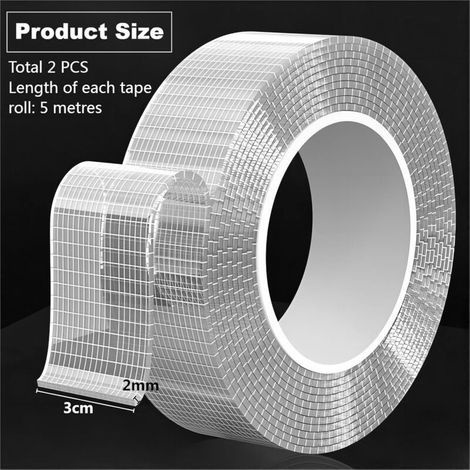 Extra Starkes, Transparentes Doppelseitiges Klebeband – 10 M – Nano-klebeband – Doppelseitig – Hinterlässt Keine Rückstände – Waschbar – Entfernbar – Für Fotos, Teppiche, Holzprodukte, Metallprodukte,