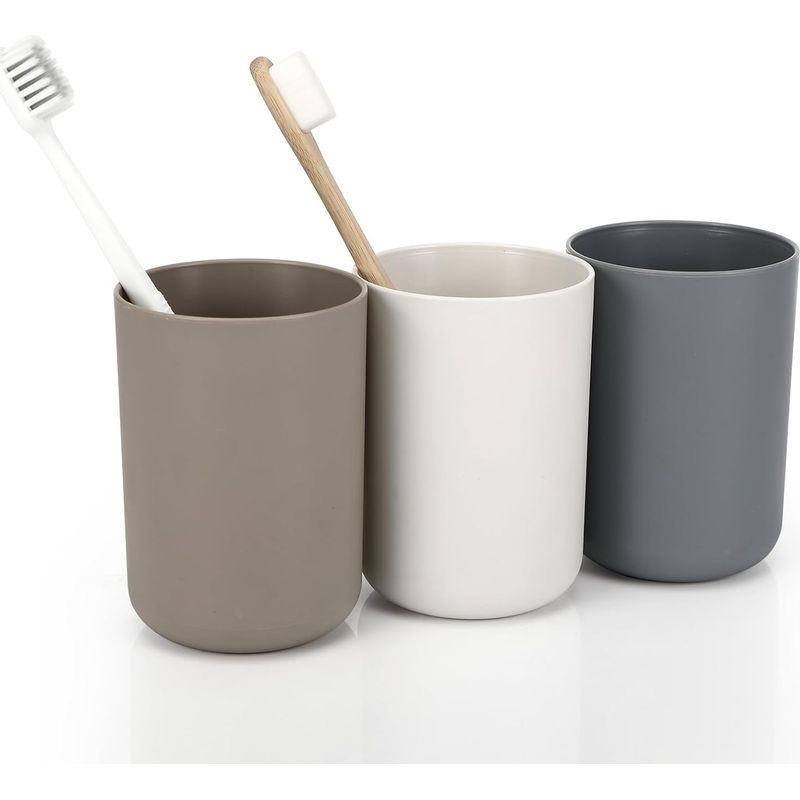3er-set Badezimmerbecher, Zahnbürstenhalter, 300 Ml, Einfache Zahnbürstenbecher Für Den Heimgebrauch Für Kinder Und Erwachsene (weiß, Grau, Braun), Kunststoff, 10,27 × 7,2 Cm