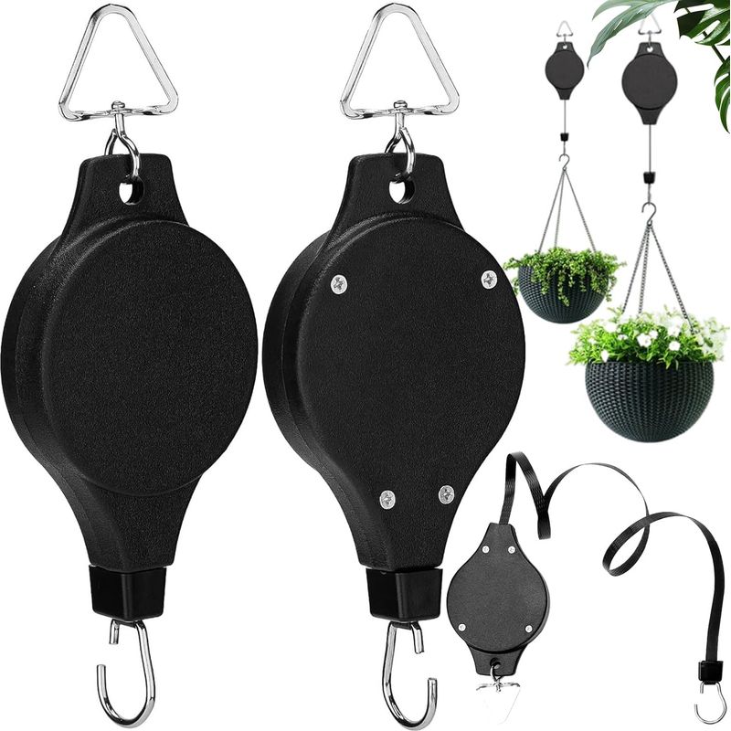 Pflanzenrolle, Hängerolle Für Pflanzenkorb, Blumenkorb Mit Rolle Für Pflanzen, Hängerolle Für Pflanzenkorb, Schwarze Einziehbare Rolle, Pflanzenrolle