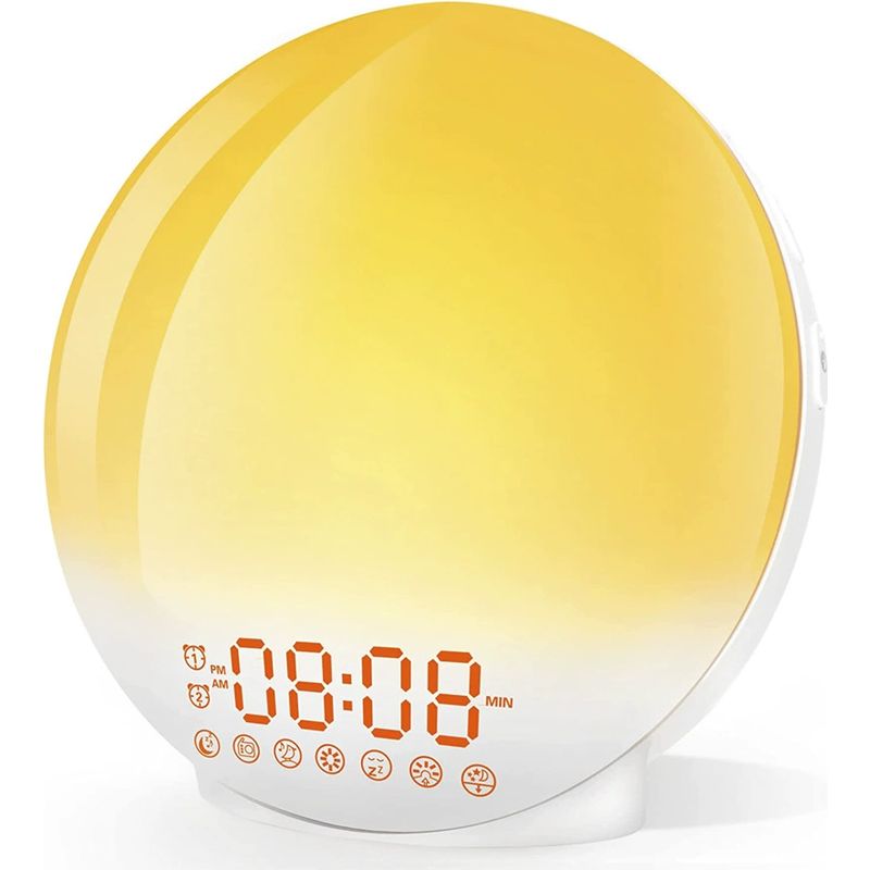 Led-radiowecker Mit Licht, Nachttischlampe, 20 Helligkeitsstufen, Sonnenaufgangs- Und Sonnenuntergangssimulator, 2 Weckzeiten, 7 Naturgeräuschen, Schlummerfunktion Und Nachtlicht Für Kinder