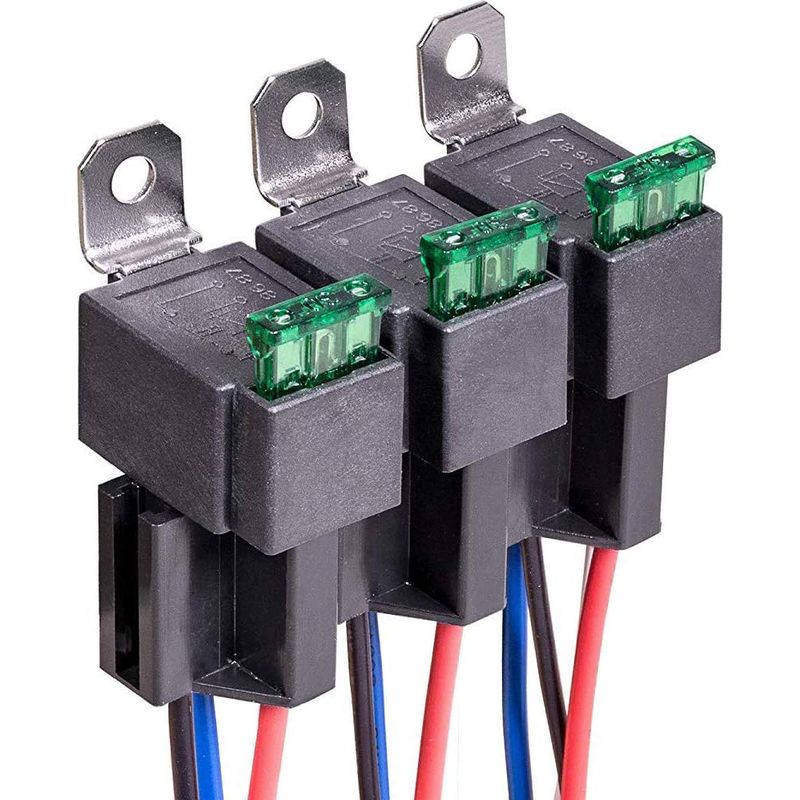 12-v-kfz-relais, 3 Stück, 4-poliger Spst-stecker Mit 30-a-flachsicherung (ato/atc), Normalerweise Offen, Für Kfz-anwendungen, Stecker Mit 14-awg-kabel