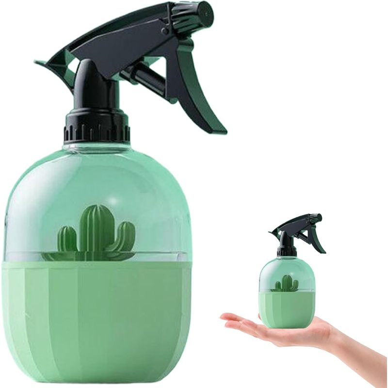 Pflanzensprühflasche, 500 Ml, Kunststoff, Mit Verstellbarer, Drehbarer Düse, Sprühflasche Mit Kaktusmotiv Im Inneren, Geeignet Für Haus Und Garten. Grün