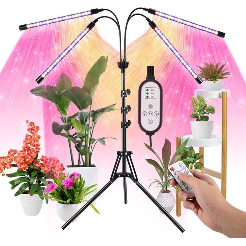 Pflanzenlampe Mit Stativ, 80 Leds, 4-flammige Pflanzenlampe, Vollspektrum, 10 Dimmstufen, 3 Timer-modi