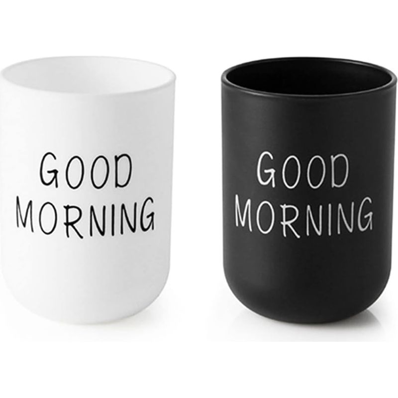 2-teiliges Set Kunststoffbecher Fürs Badezimmer, Zahnbürstenbecher, Badezimmerbecher, Bürstenbecher, Weiß Und Schwarz, 1076 Cm