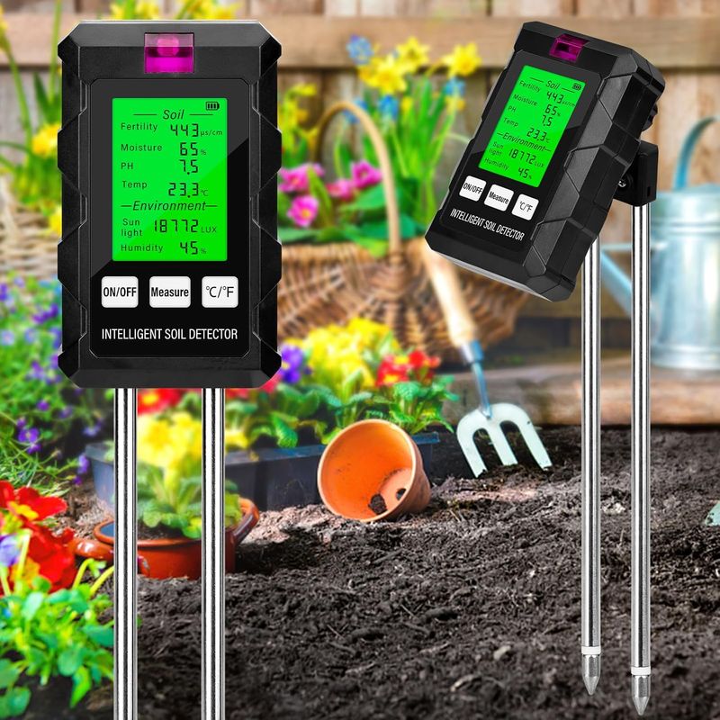 6-in-1 Bodenmessgerät Mit Hygrometer Für Pflanzen, Inklusive Ph-wert-, Feuchtigkeits-, Fruchtbarkeits-, Sonneneinstrahlungs- Und Temperaturmessung Pflanzenfeuchtigkeitsmesser Mit Lcd-bildschirm Für Ga