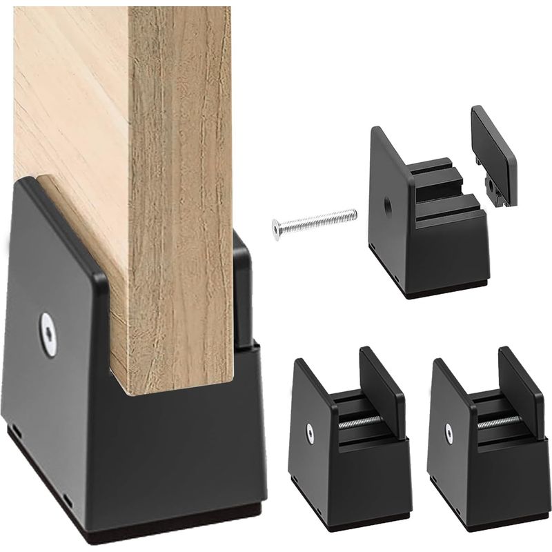 4er-set Bettbeinerhöhungen, 5 Cm Hoch – Verstellbar Von 1–5 Cm – Hartplastik Mit Filzbezug – Für Tische, Stühle Und Sofas – Schwarz