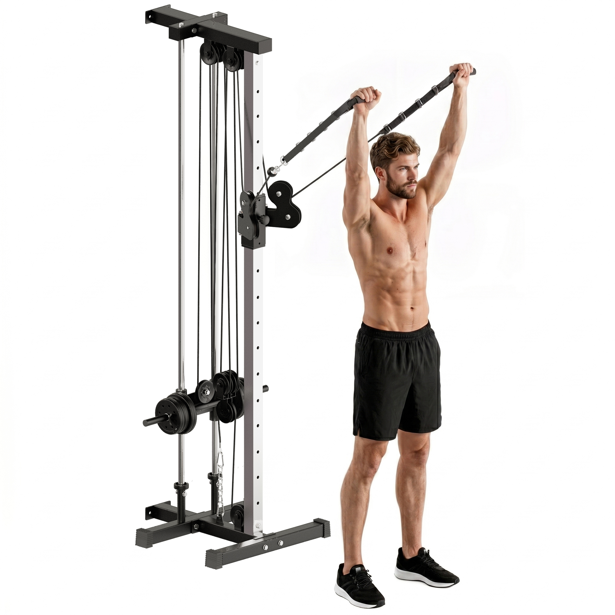 Doppel-kabelzugstation Höhenverstellbar 15 Positionen Wandmontage Kraftstation Für Oberkörper Fitness Zuhause Gym