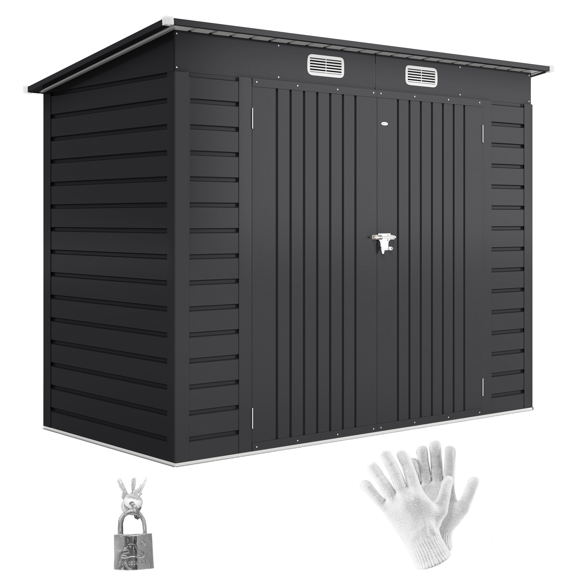 Gartenhaus Metall 2,7 M² Mit Doppeltüren Abschließbar Belüftung Stahlblech 249 X 121 X 183 Cm Grau