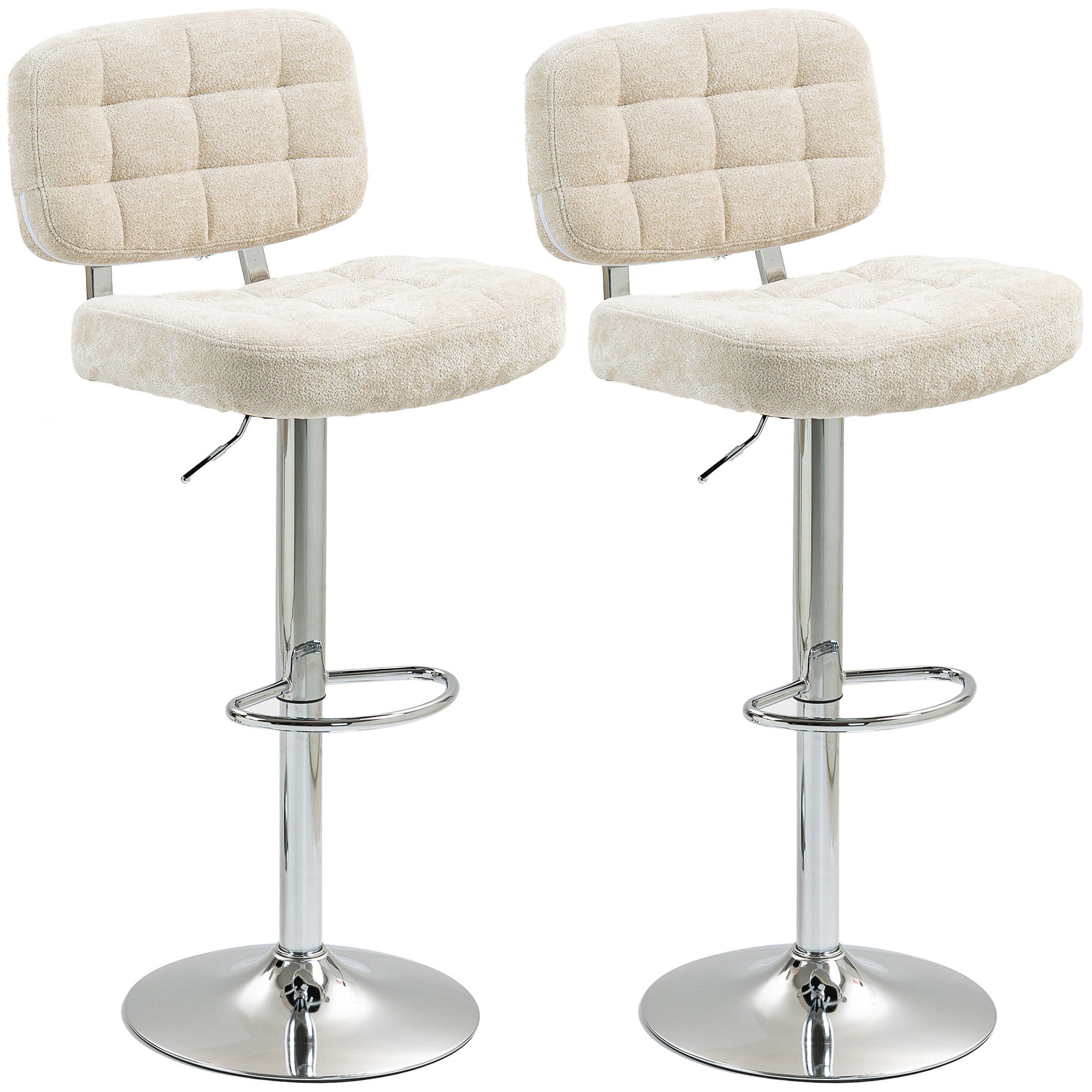 Set 2 Barhocker Mit Rückenlehne Höhenverstellbar Und Fußstütze Stahlrahmen Belastbar Bis 120 Kg Beige