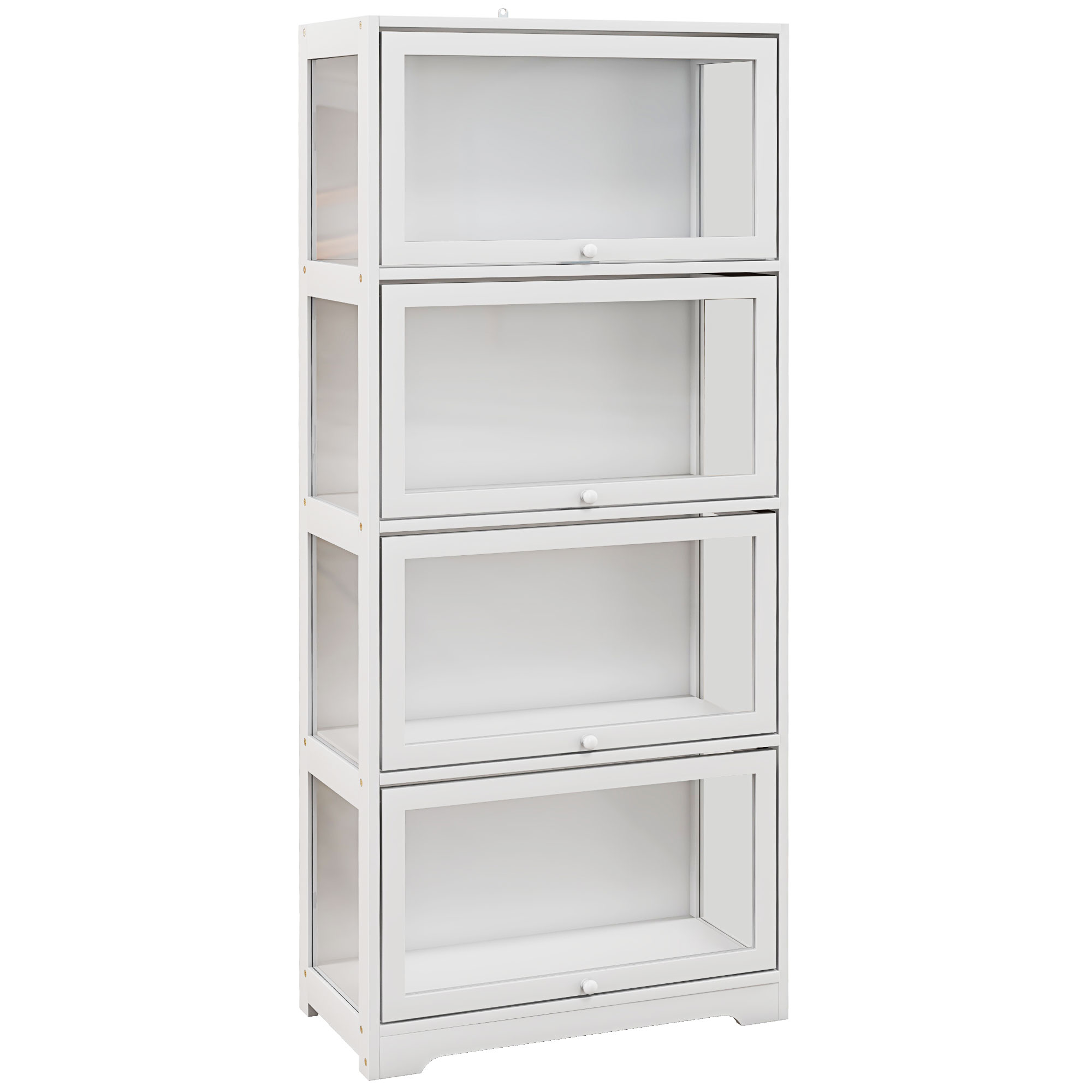 Vitrine Sammlungsschrank Wohnzimmer Sideboard Mit 4 Ebenen Und Klapptüren 59 X 30 X 139 Cm Weiß