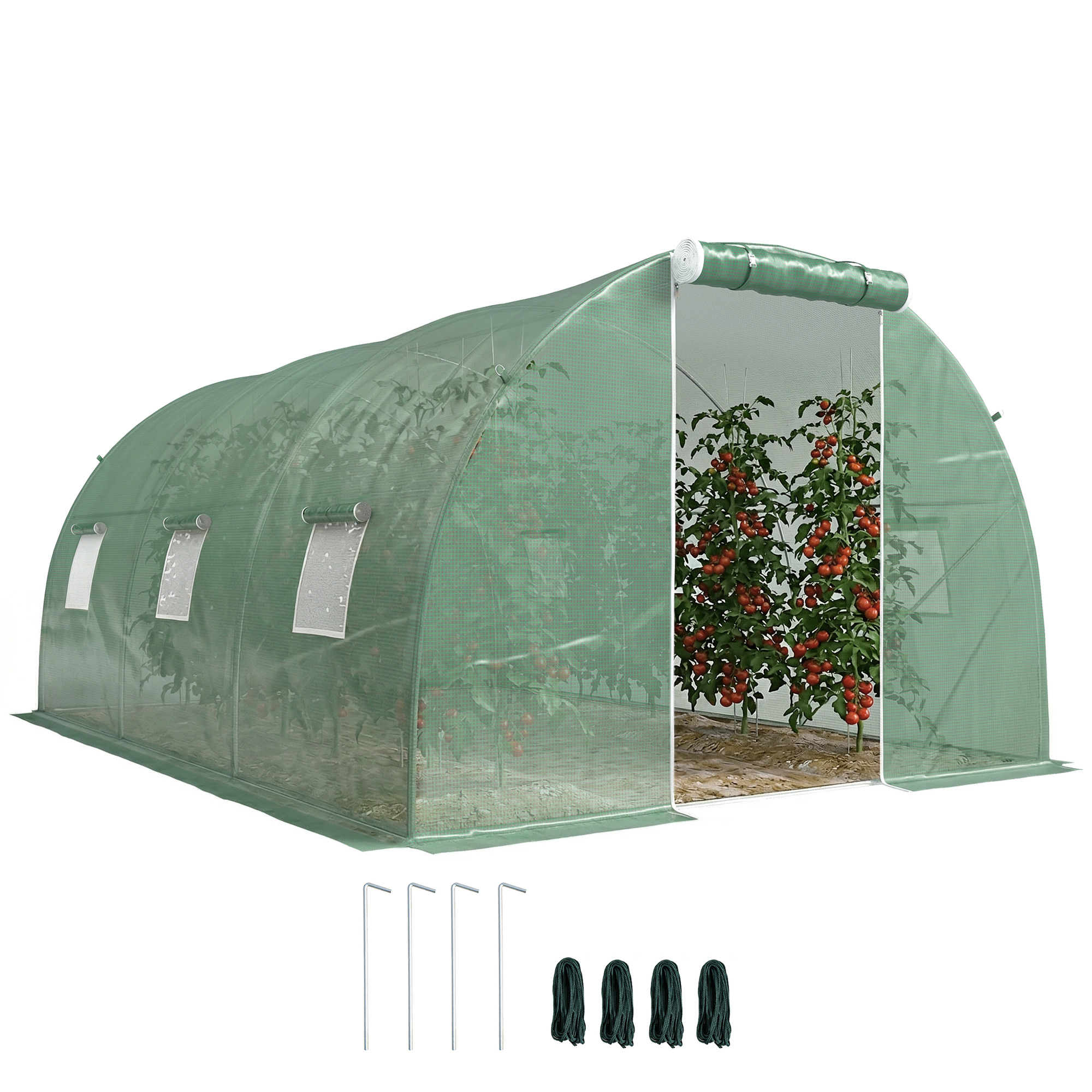 Foliengewächshaus Gartentunnel 13,5 M² Mit 6 Fenstern Rolltür Stahlrahmen Verzinkt Pe-folie 4,5 X 3 X 2 M Grün
