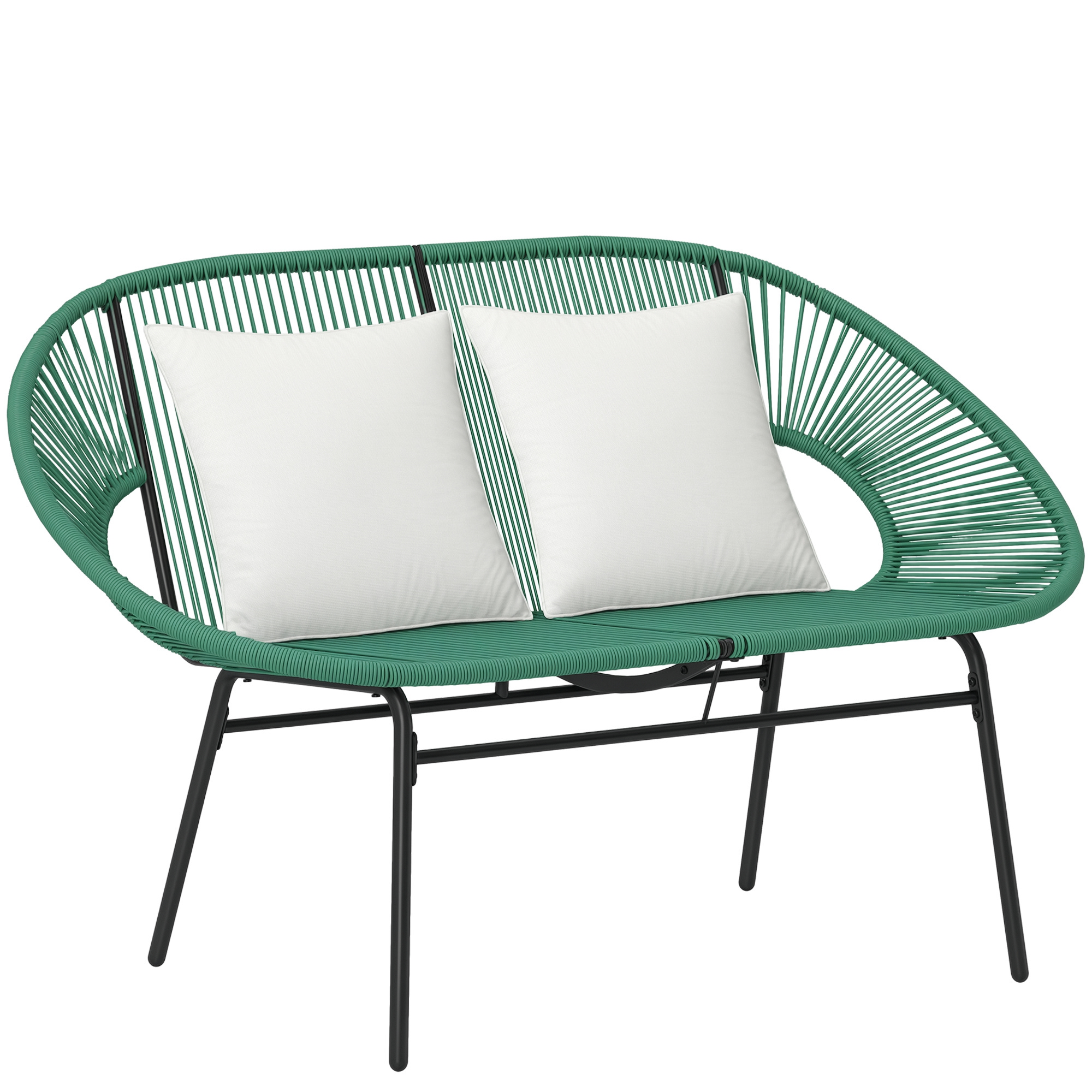 Gartenbank 2-sitzer Aus Stahl Und Kunstseil Mit 2 Kissen Outdoor-bank 132 X 72 X 83 Cm Dunkelgrün