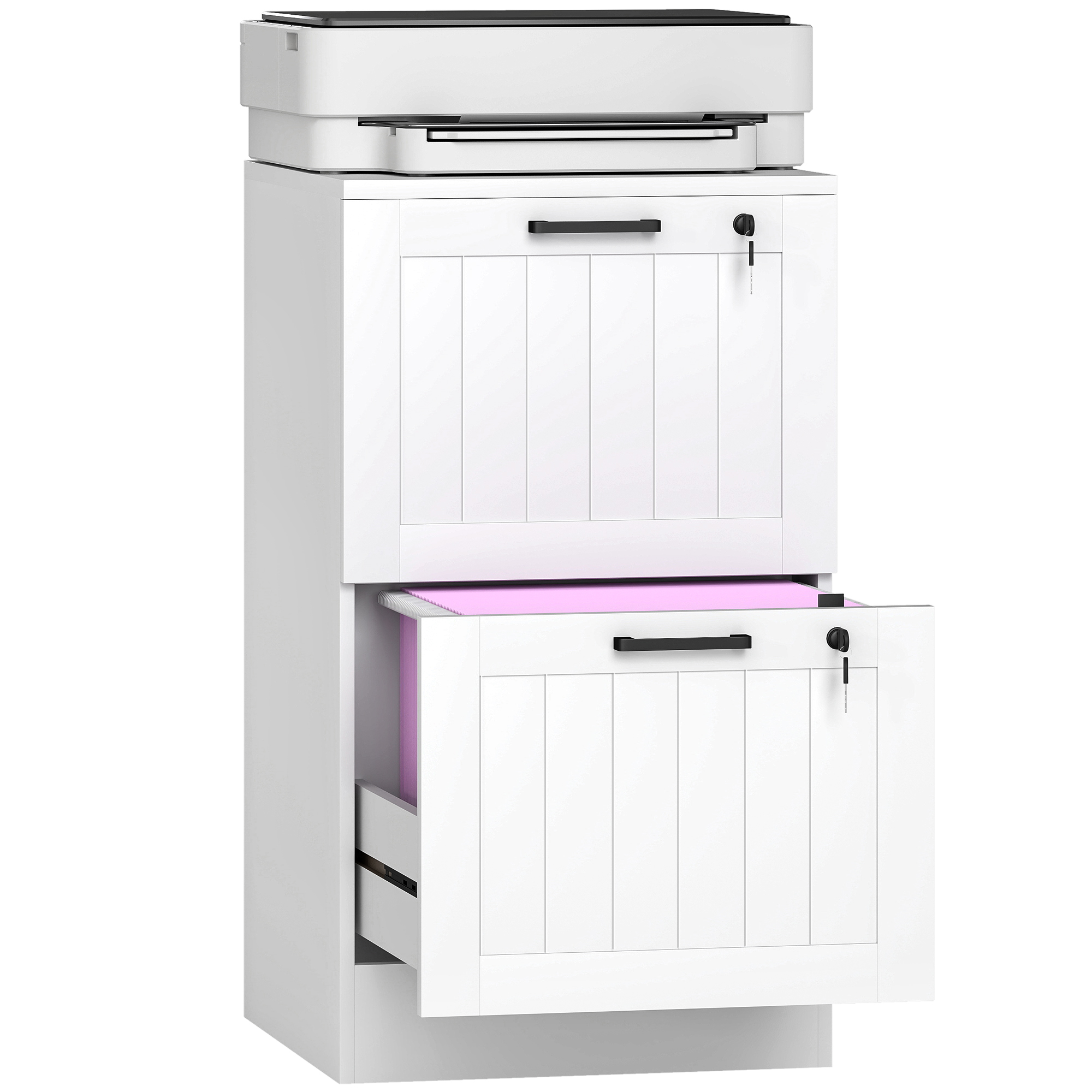 Bürocontainer Aktenschrank Aus Holz Mit 2 Schubladen Und Schloss Verstellbaren Hängestangen 40 X 40 X 71 Cm Weiß