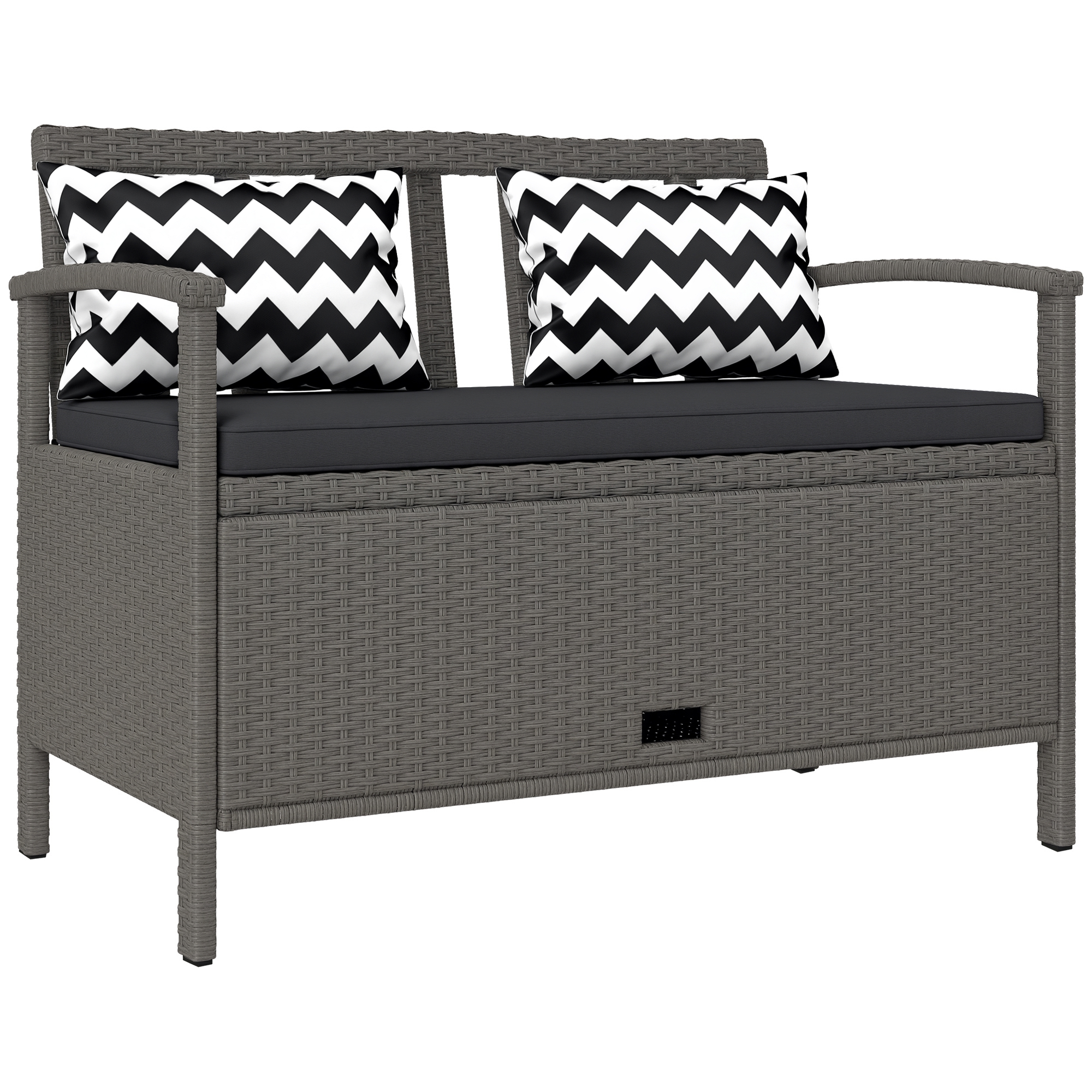 Gartenbank 2-sitzer Mit Stauraum 160l Aus Pe-rattan Inklusive Kissen Und 2 Auflagen 112 X 62 X 82 Cm Grau