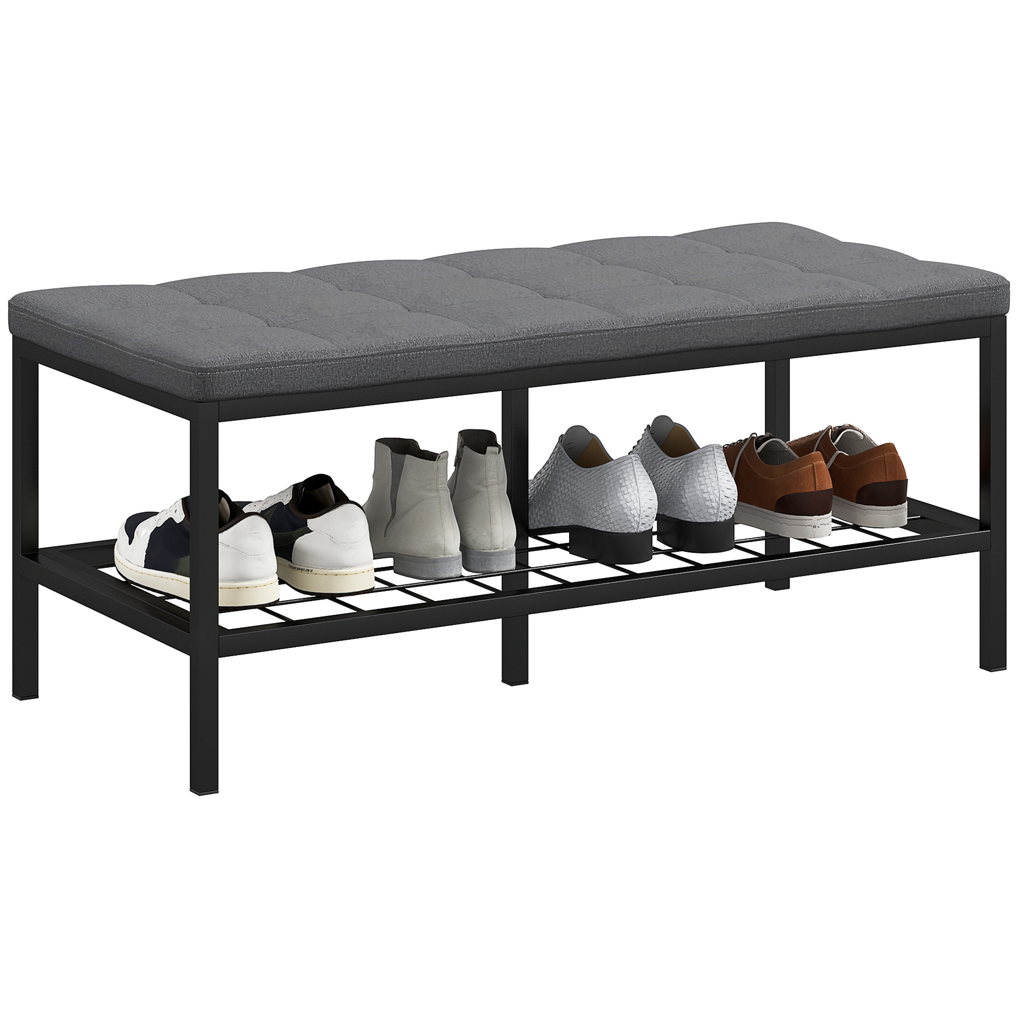 Schuhbank Mit Gepolstertem Sitzkissen Und Ablageregal Eingangsbank Für Flur Schlafzimmer 90 X 41 X 40 Cm Grau