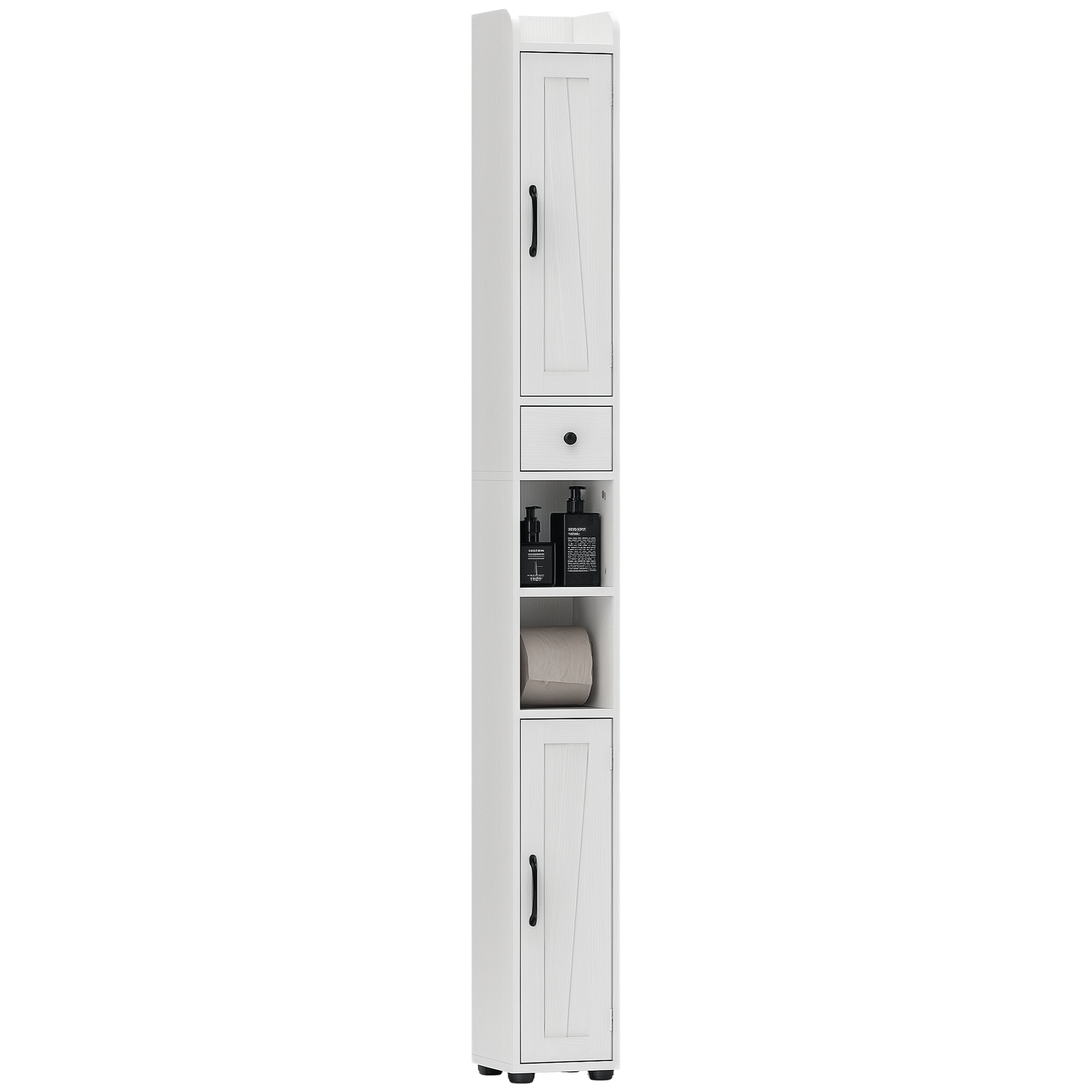 Badezimmerschrank Hochschrank Badmöbel Mit 2 Türen Schublade Verstellbaren Regalen 20 X 20 X 185 Cm Weiß