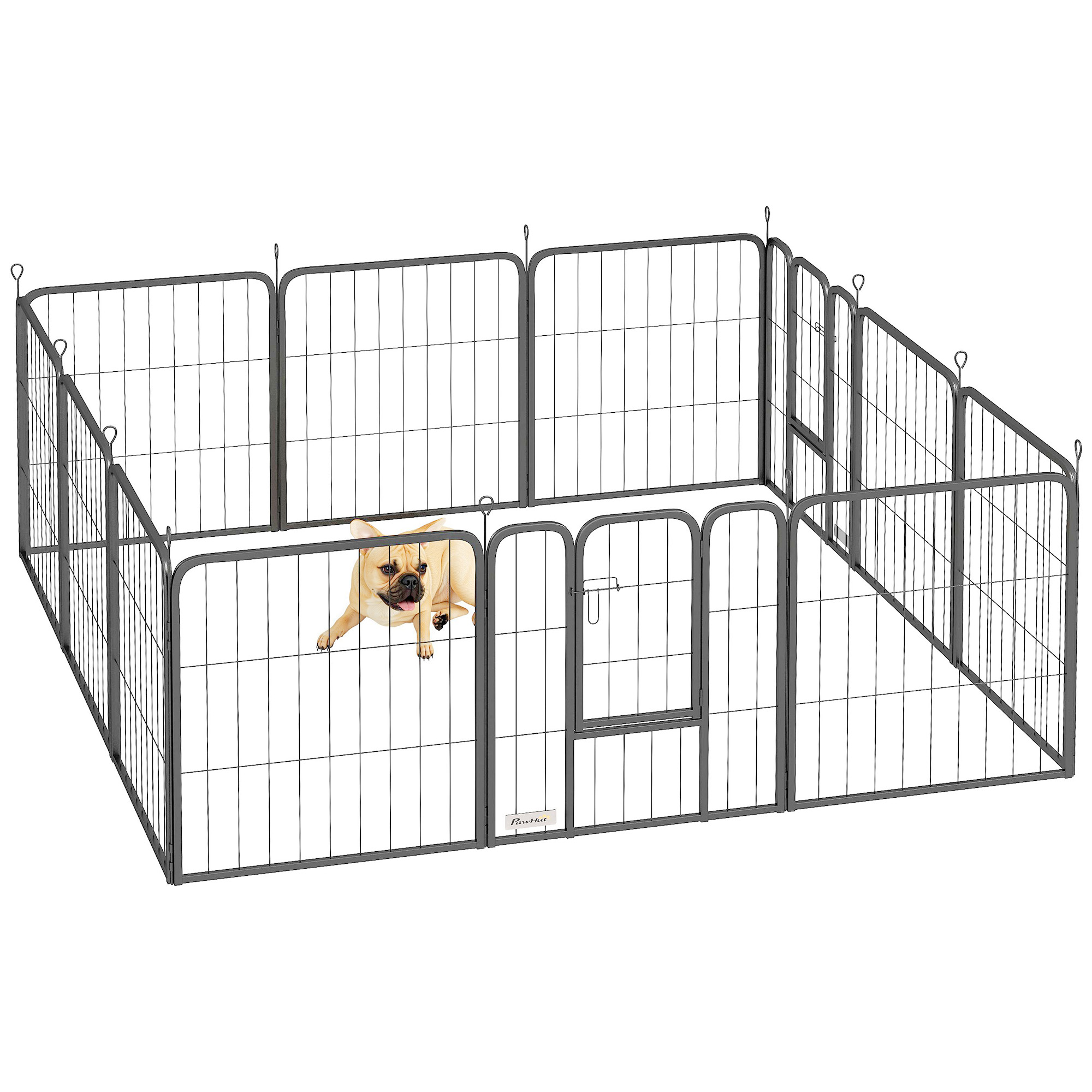Hundegehege Welpenauslauf 12 Elemente Faltbar Modular Aus Stahl Mit 2 Türen Für Welpen Innen Außen 60 Cm Höhe Schwarz