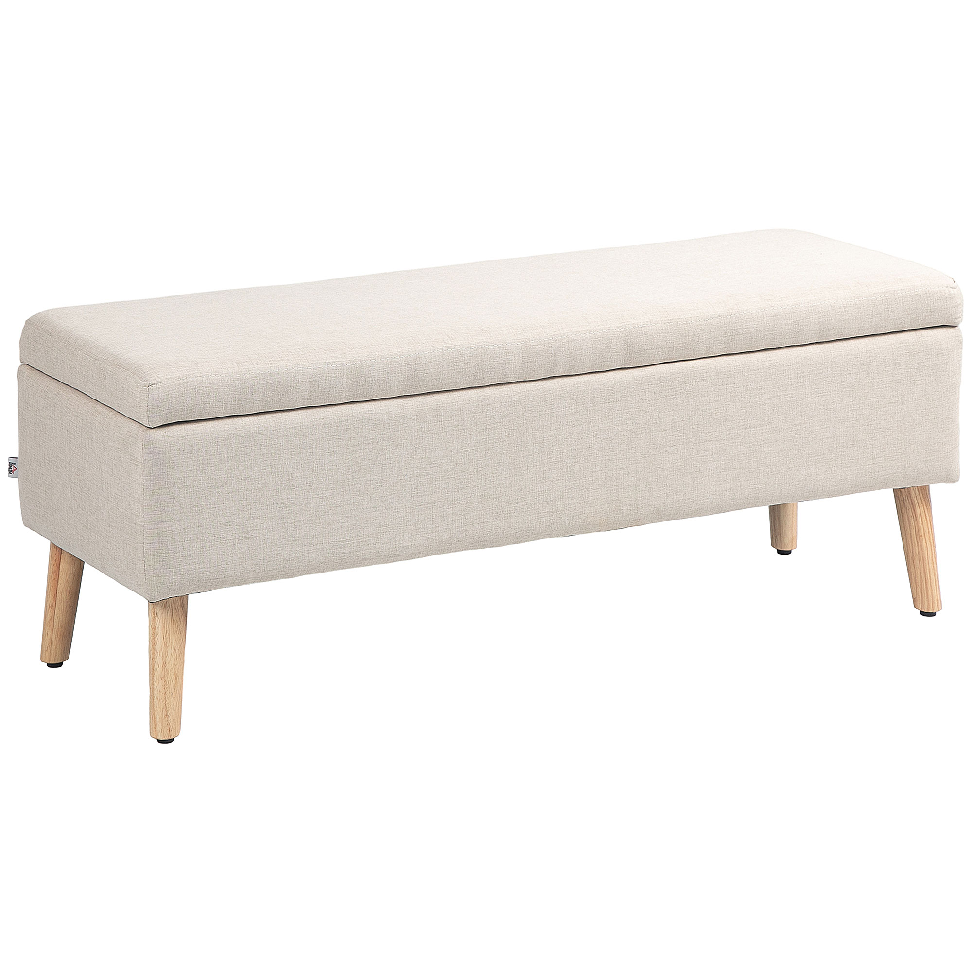 Gepolsterte Sitzbank Mit Stauraum Leinenoptik, Truhe Für Schlafzimmer Flur Wohnzimmer, 220 Kg Belastbar, 110 X 39 X 45 Cm Beige
